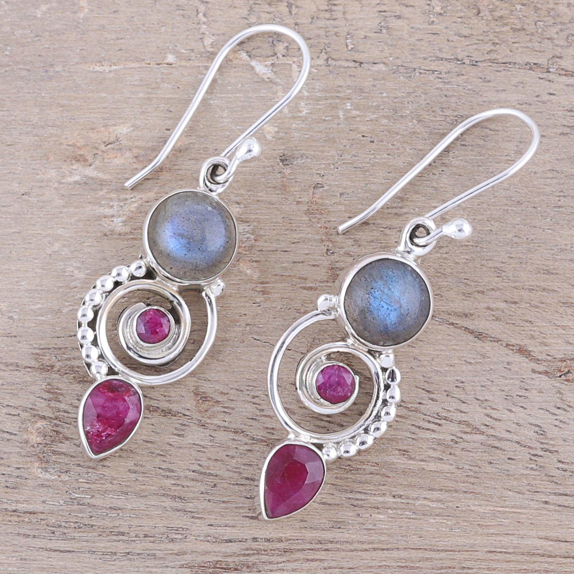 Premium Labyrinth Labradorite & Agate Dangle Earrings - Handcrafted in India