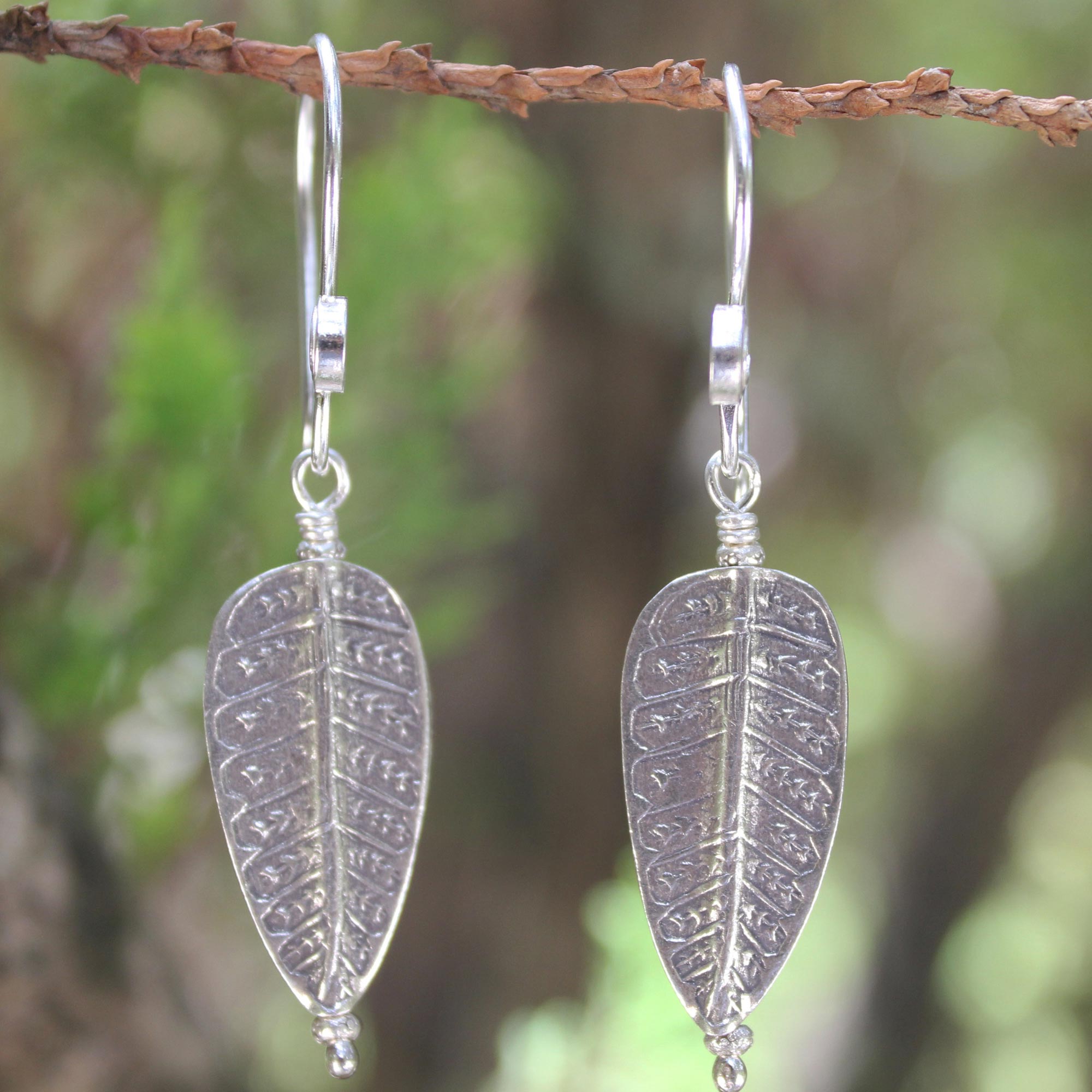 Premium Hill Tribe Forest Silver Leaf & Tree Earrings - Handcrafted Elegance