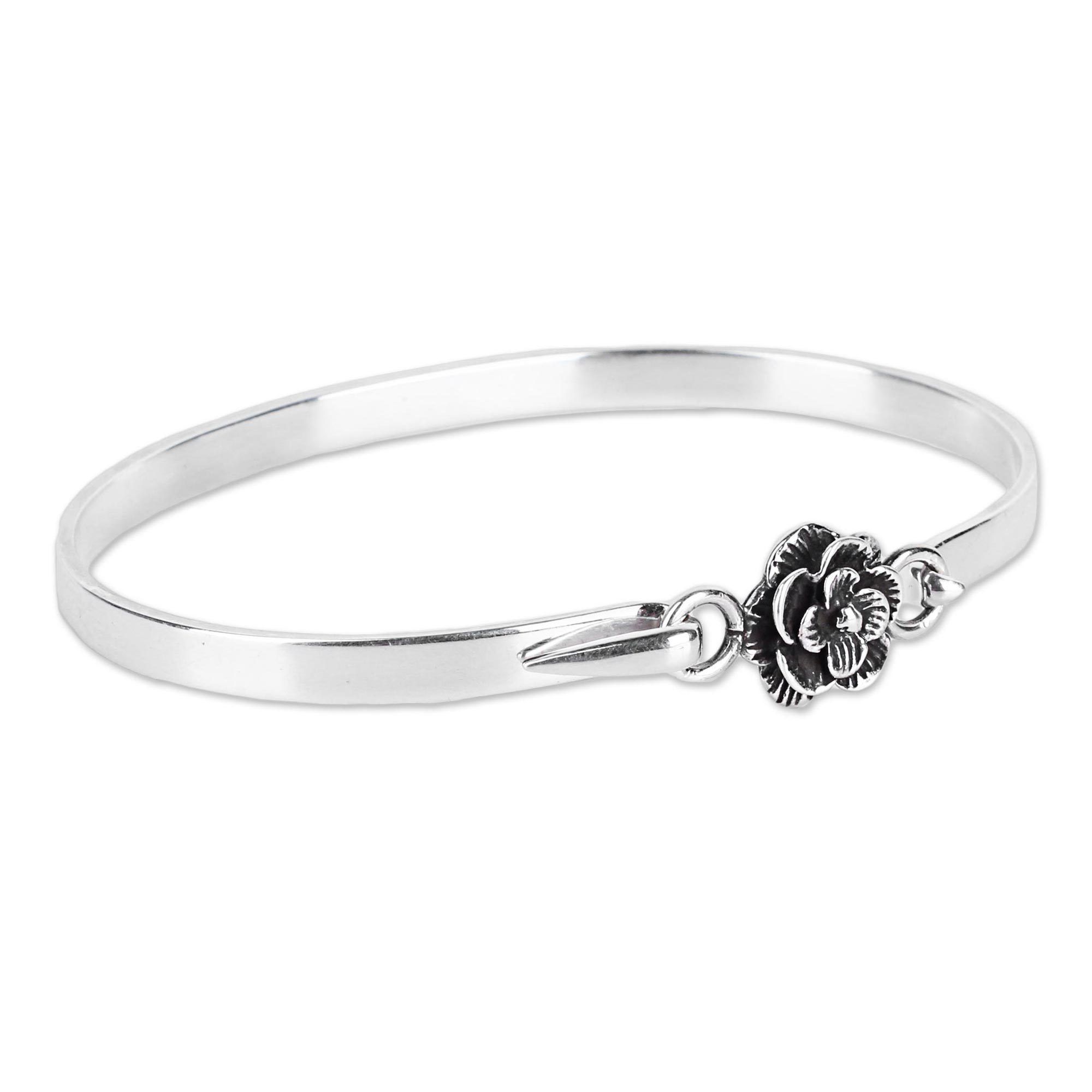 Premium Rose Beauty Sterling Silver Bangle Bracelet - Handcrafted Elegance