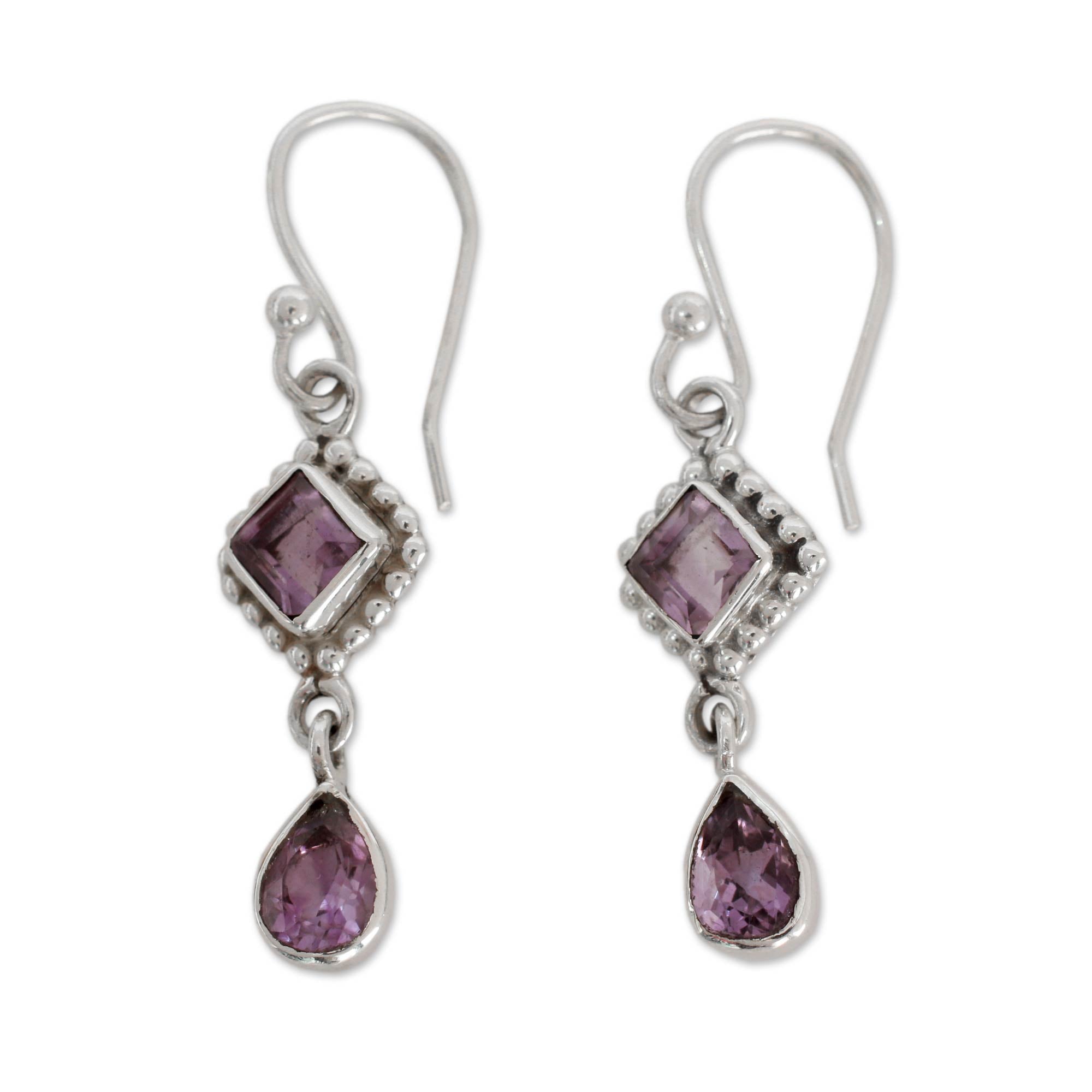 Premium Amethyst Dangle Earrings – Handcrafted Sterling Silver Jewelry