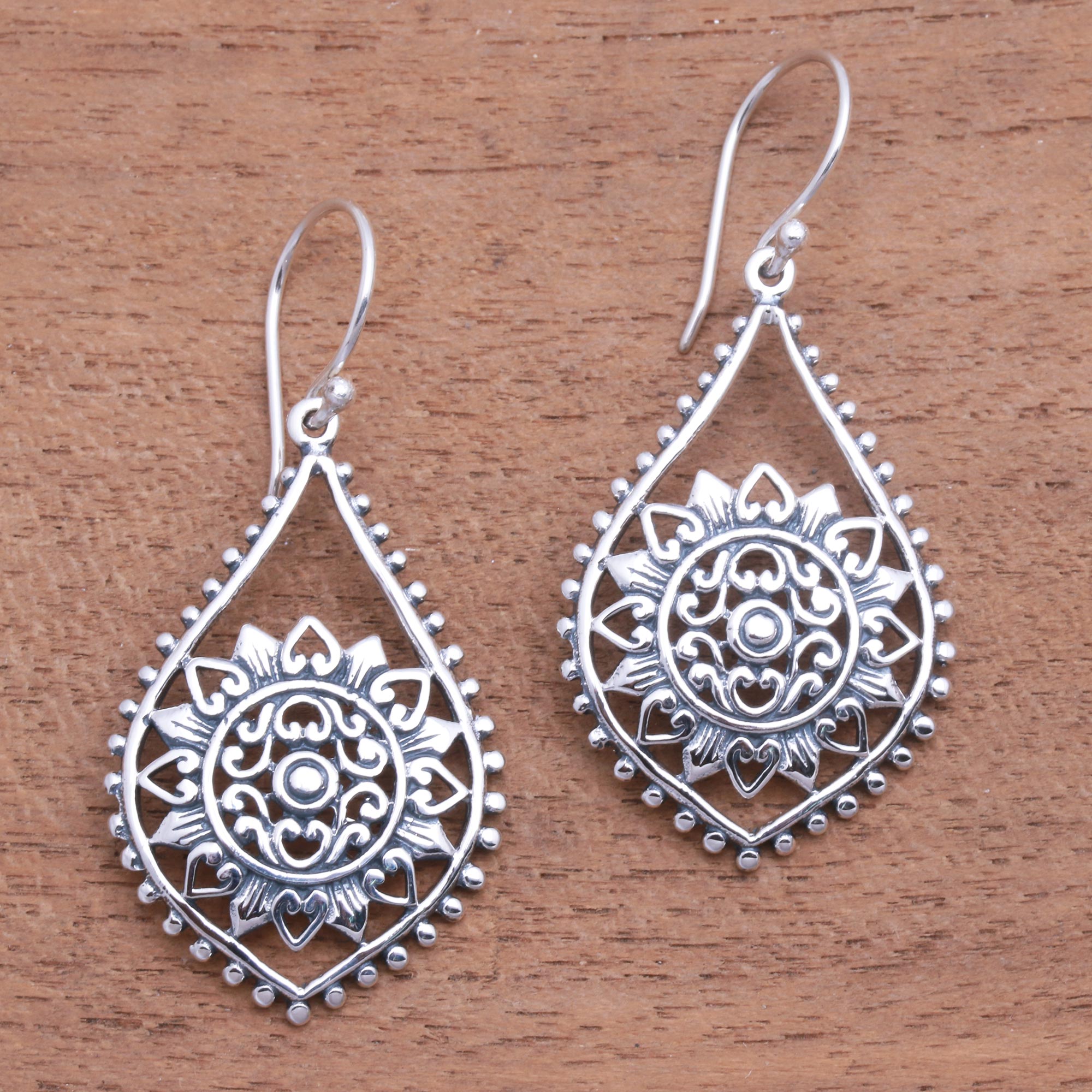 Premium Jagaraga Sun Dangle Earrings – Handcrafted Sterling Silver Bali Jewelry