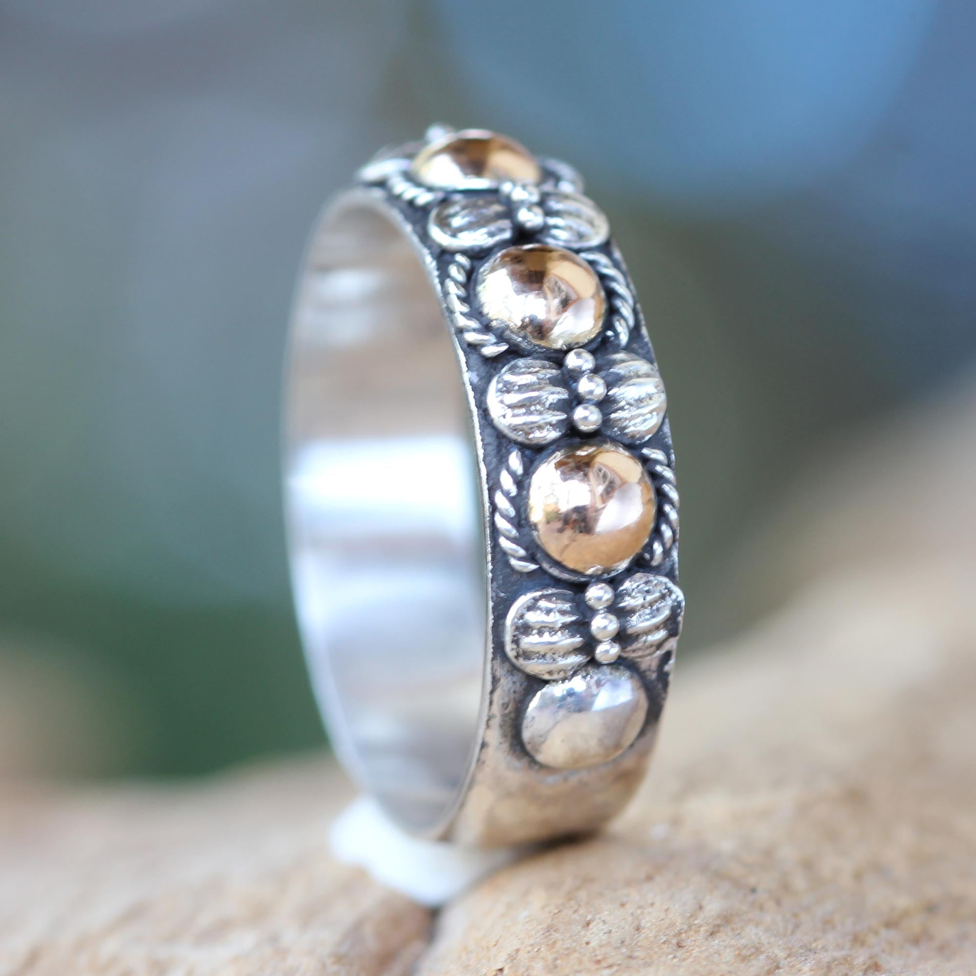 Premium Five Moons Sterling Silver & Gold Accent Ring