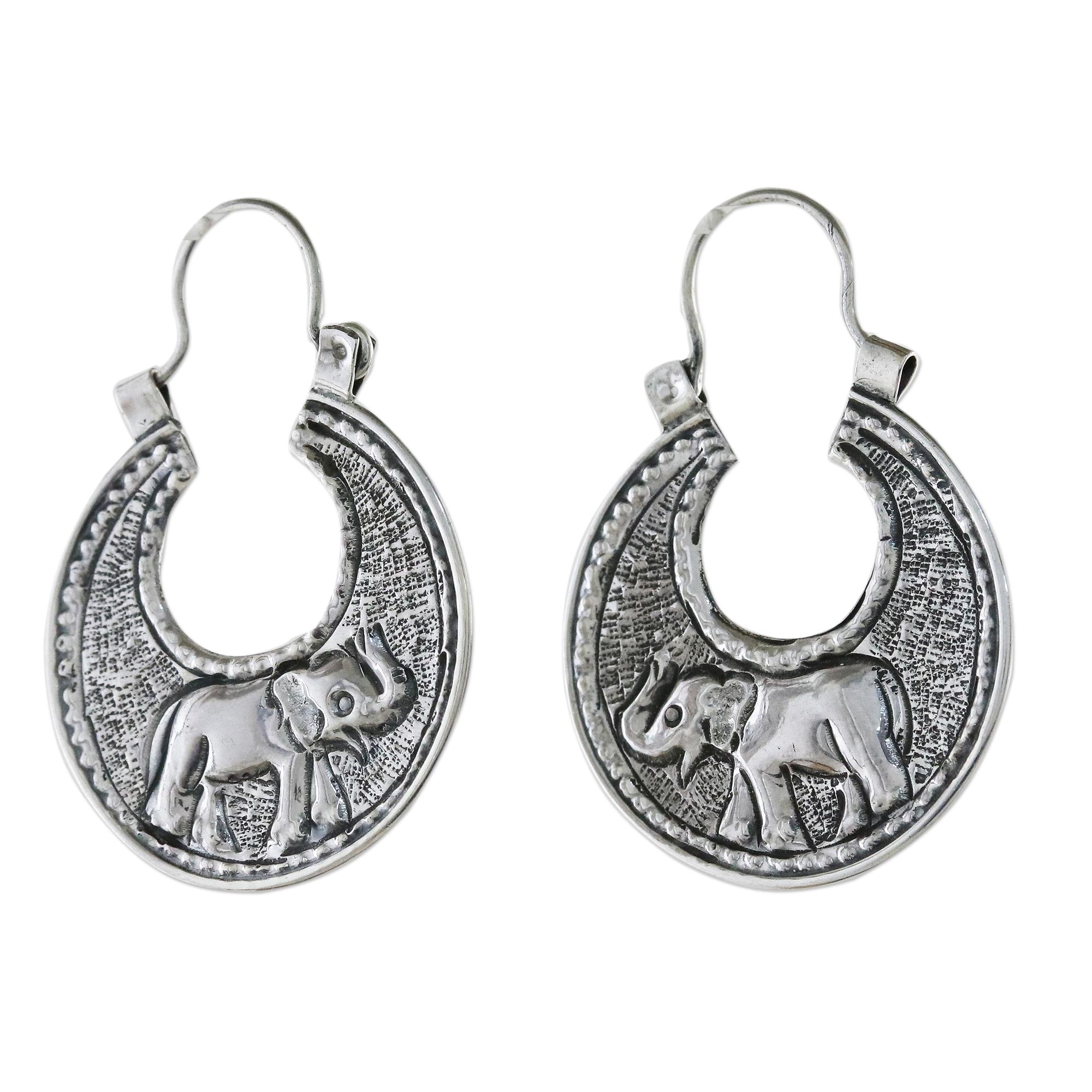 Premium Sterling Silver Elephant Hoop Earrings – Handcrafted in Thailand