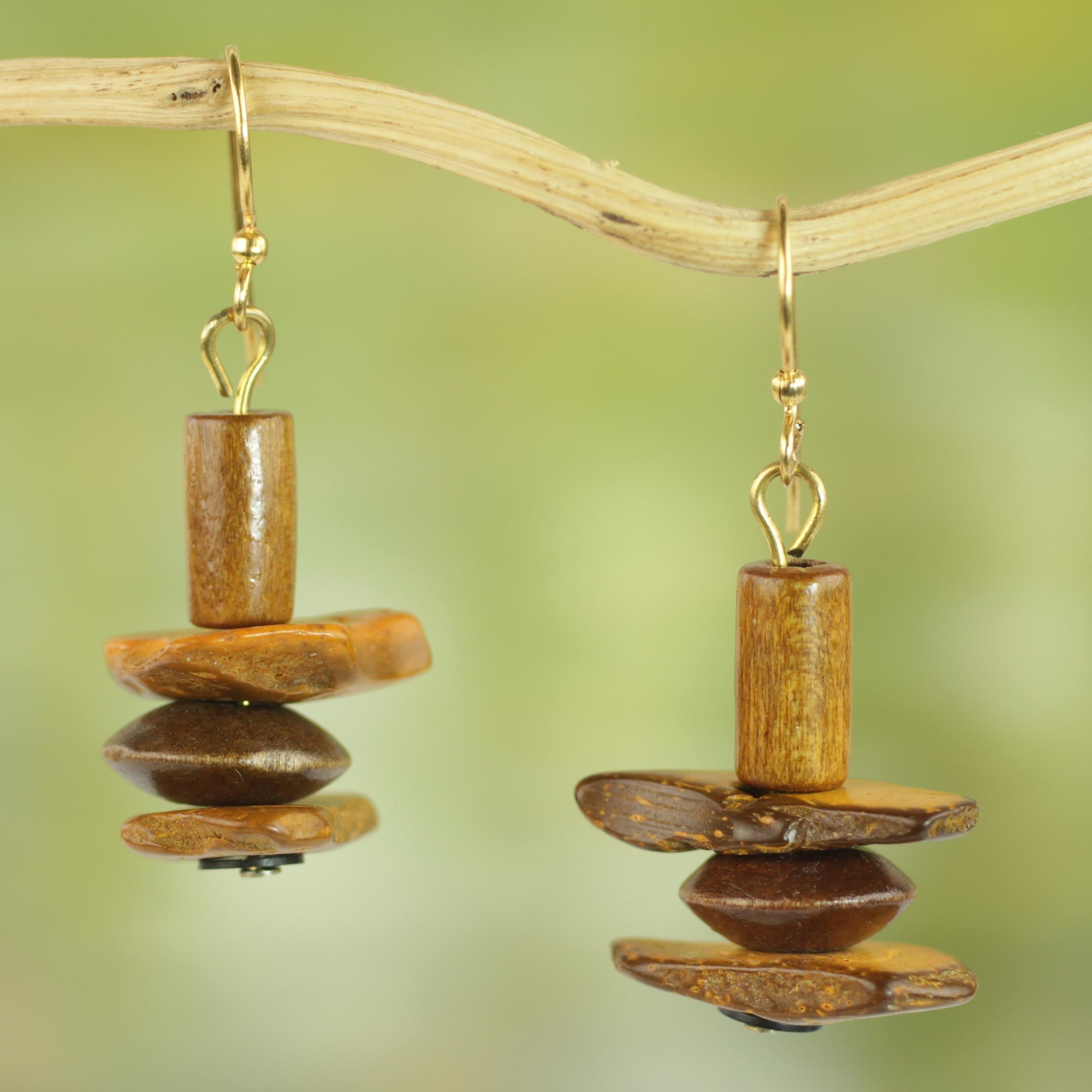 Premium Sika Ghanaian Handcrafted Wood & Coconut Shell Dangle Earrings