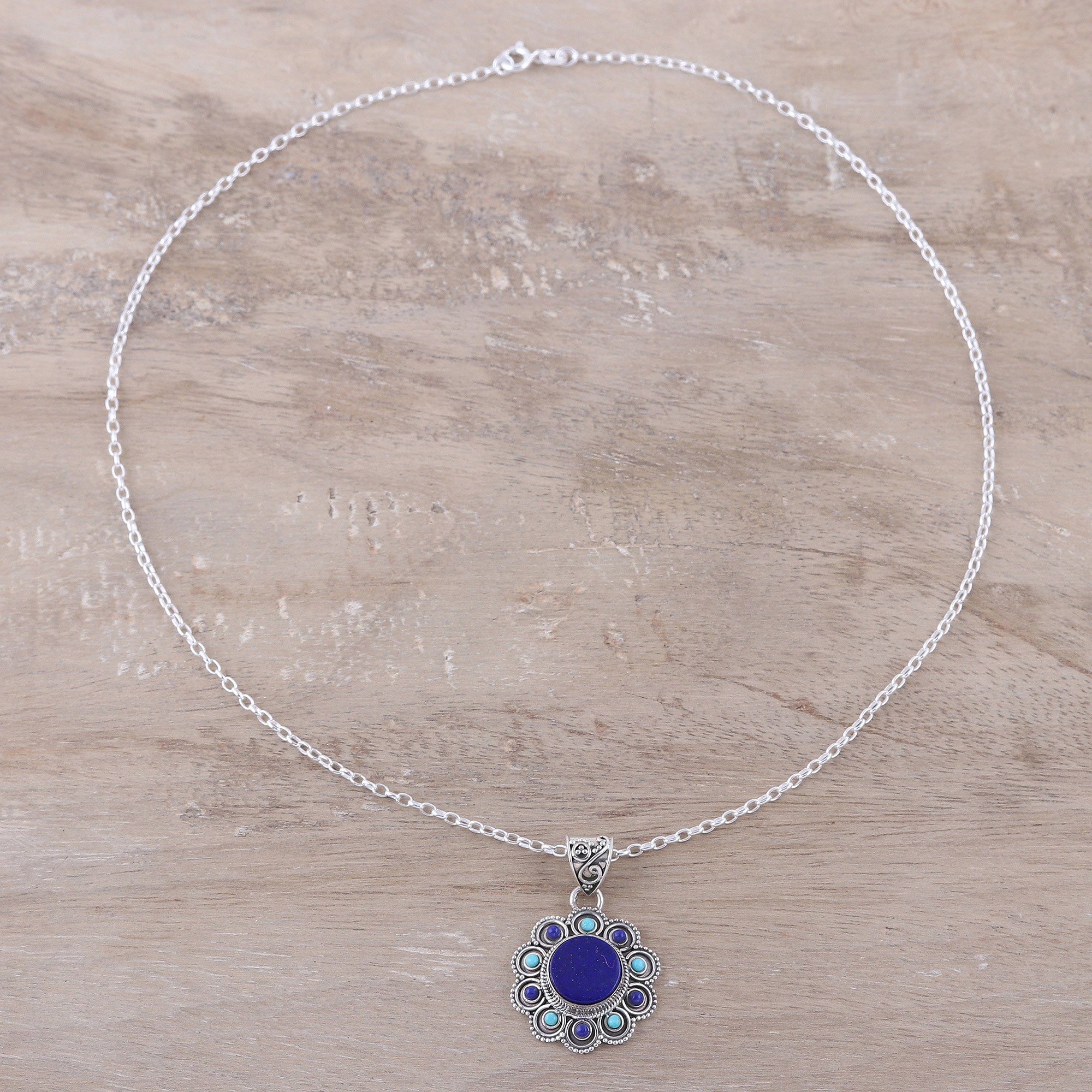 Premium Magical Bloom Lapis Lazuli & Turquoise Pendant Necklace