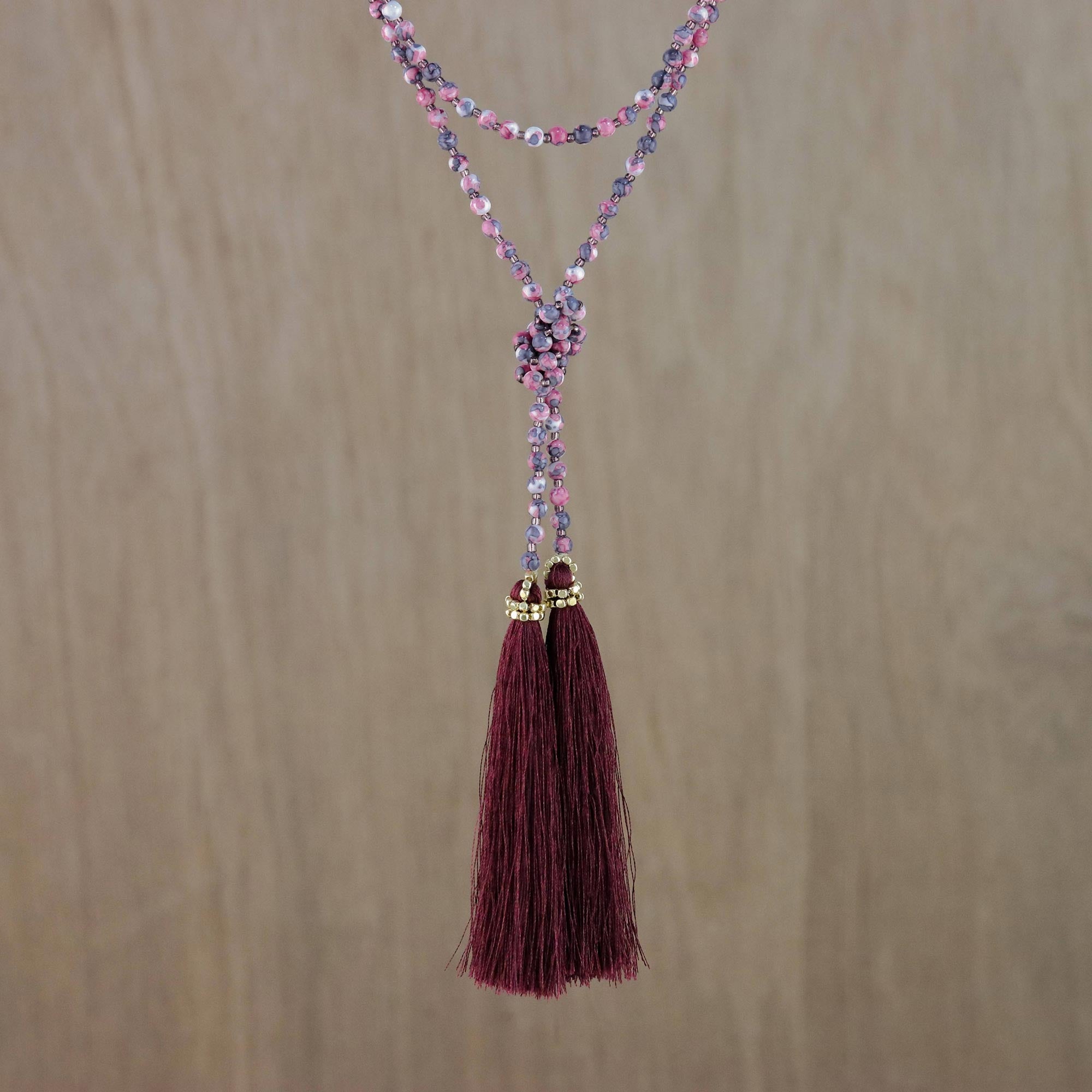 Premium Dark Red Agate Lariat Necklace - Handcrafted in Thailand