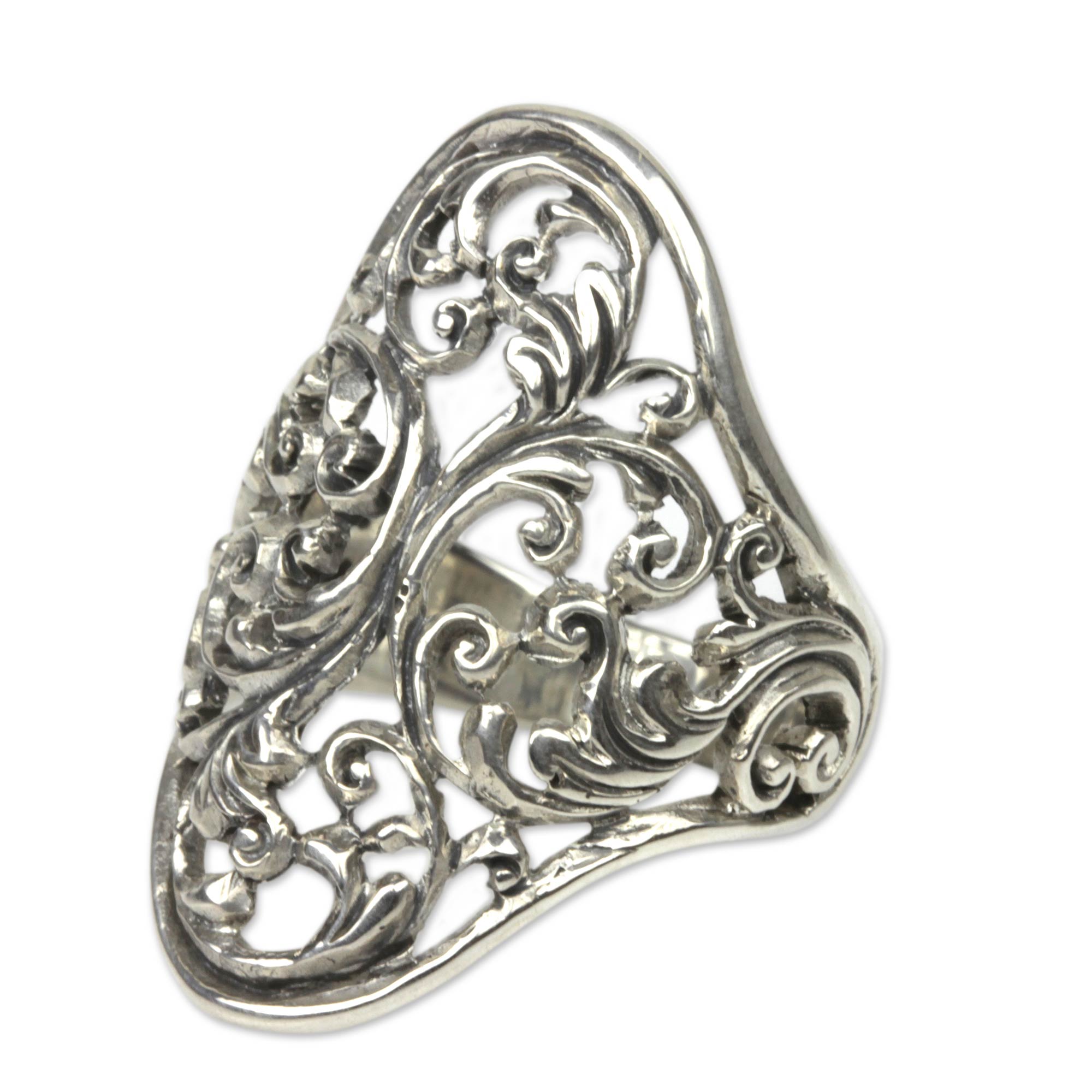 Premium Celuk Fern Silver Floral Cocktail Ring - Handcrafted Elegance