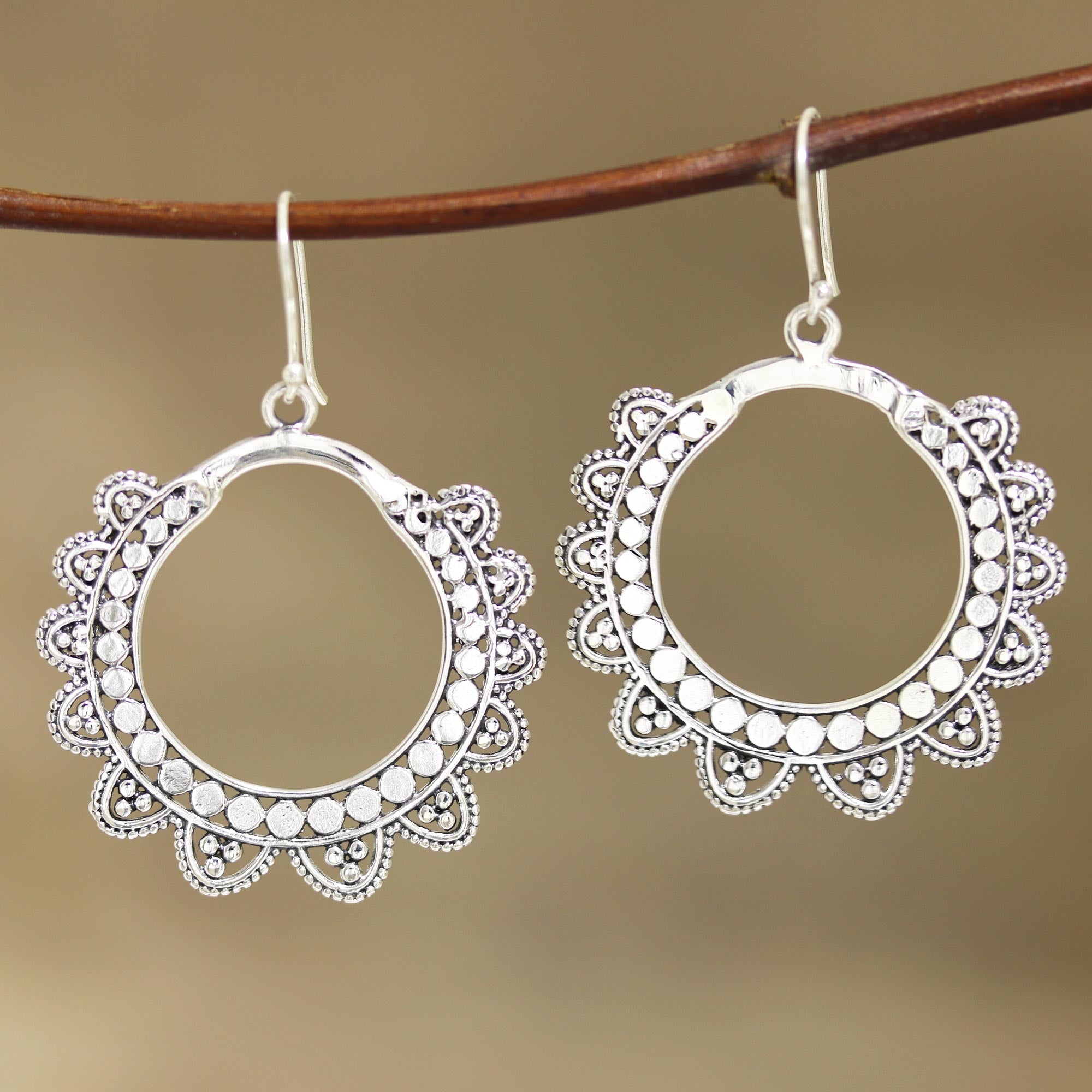 Premium Glamorous Petals Sterling Silver Dangle Earrings - Handcrafted in India