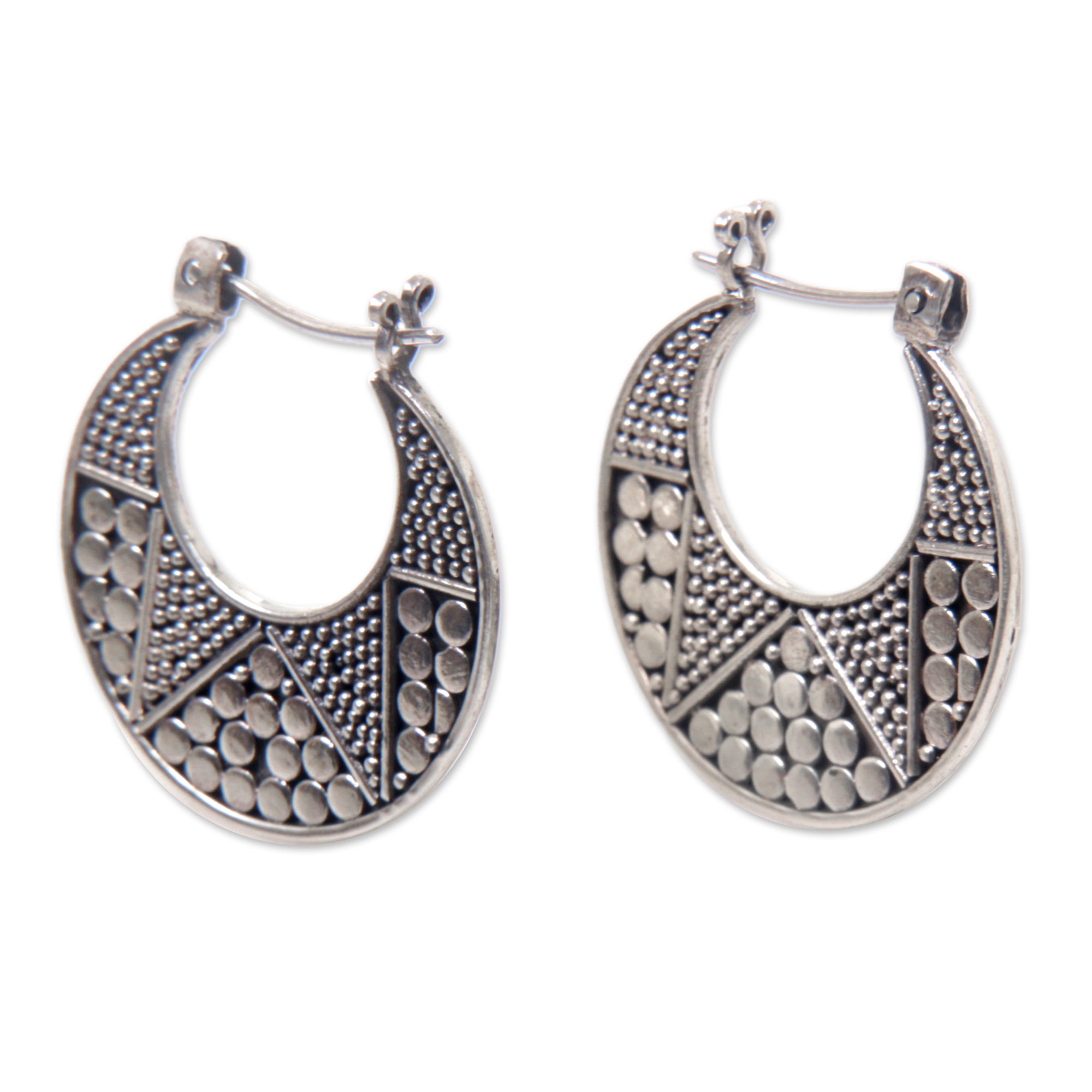 Premium Crescent Sterling Silver Hoop Earrings - Handcrafted in Bali