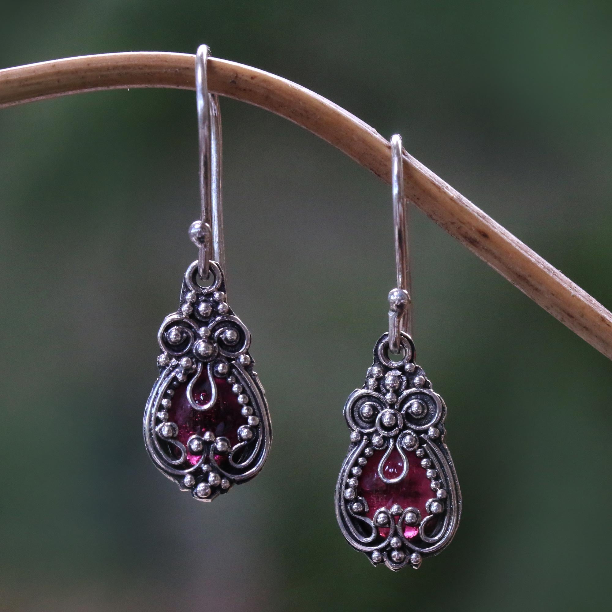 Premium Red Blossoms Garnet Earrings - Handmade Sterling Silver