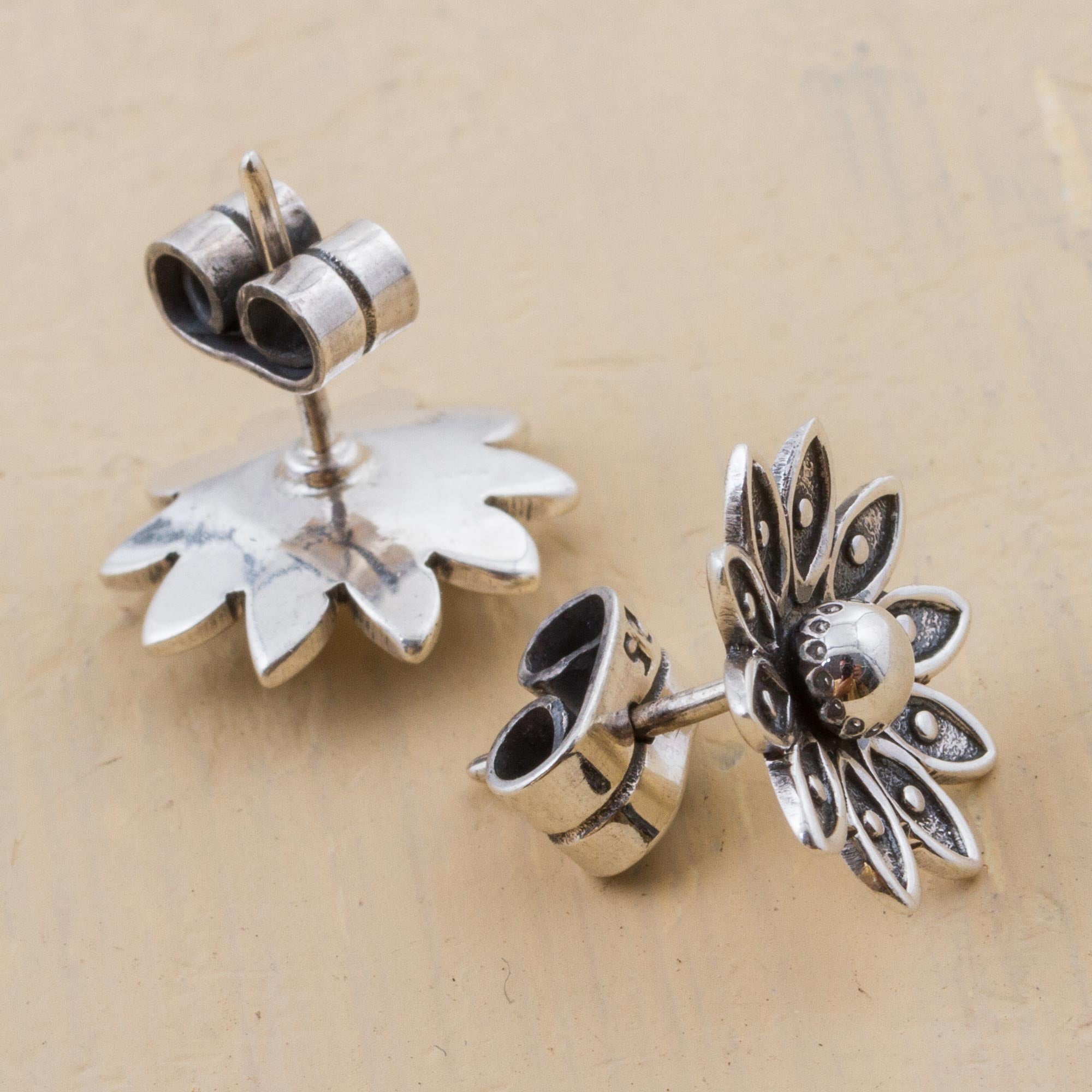 Premium Lotus Sterling Silver Floral Stud Earrings - Handcrafted in Peru