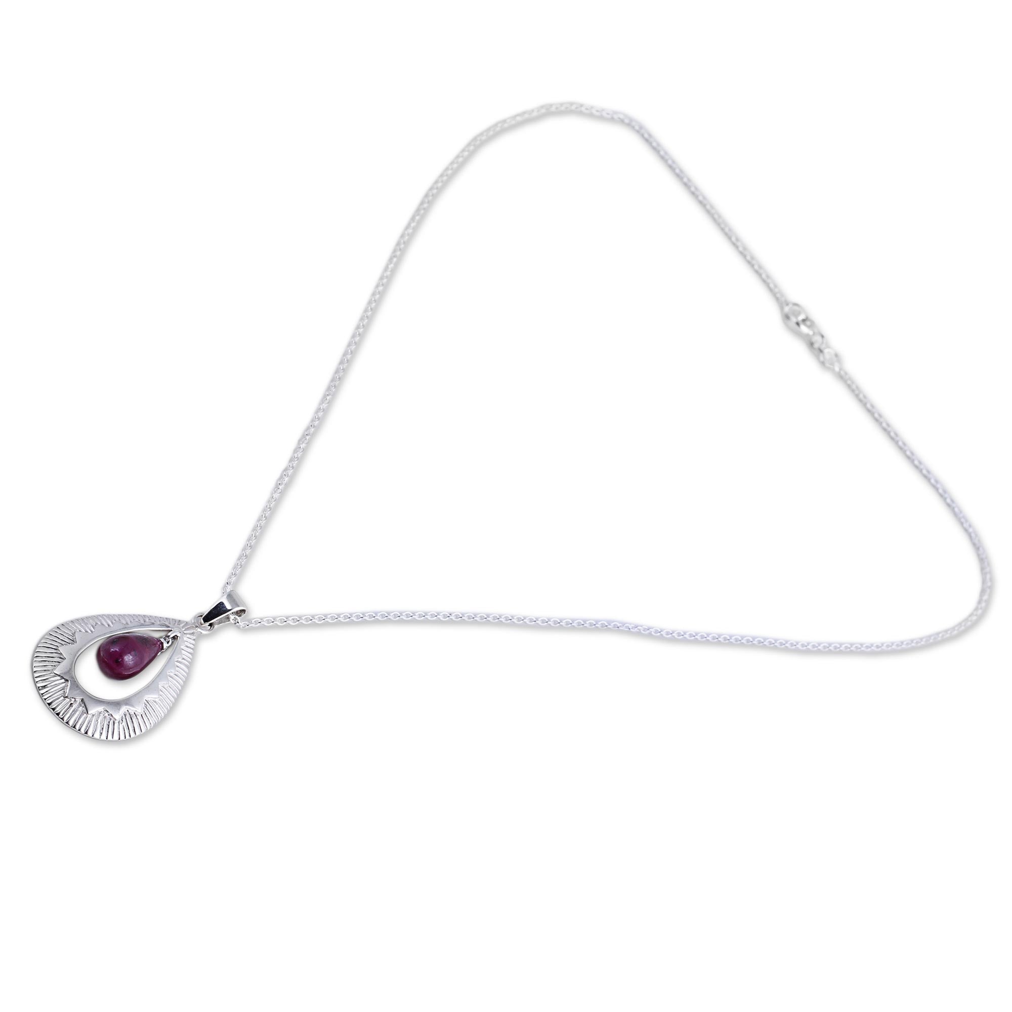 Premium Ruby Grandeur Teardrop Pendant Necklace - Handcrafted Sterling Silver Jewelry