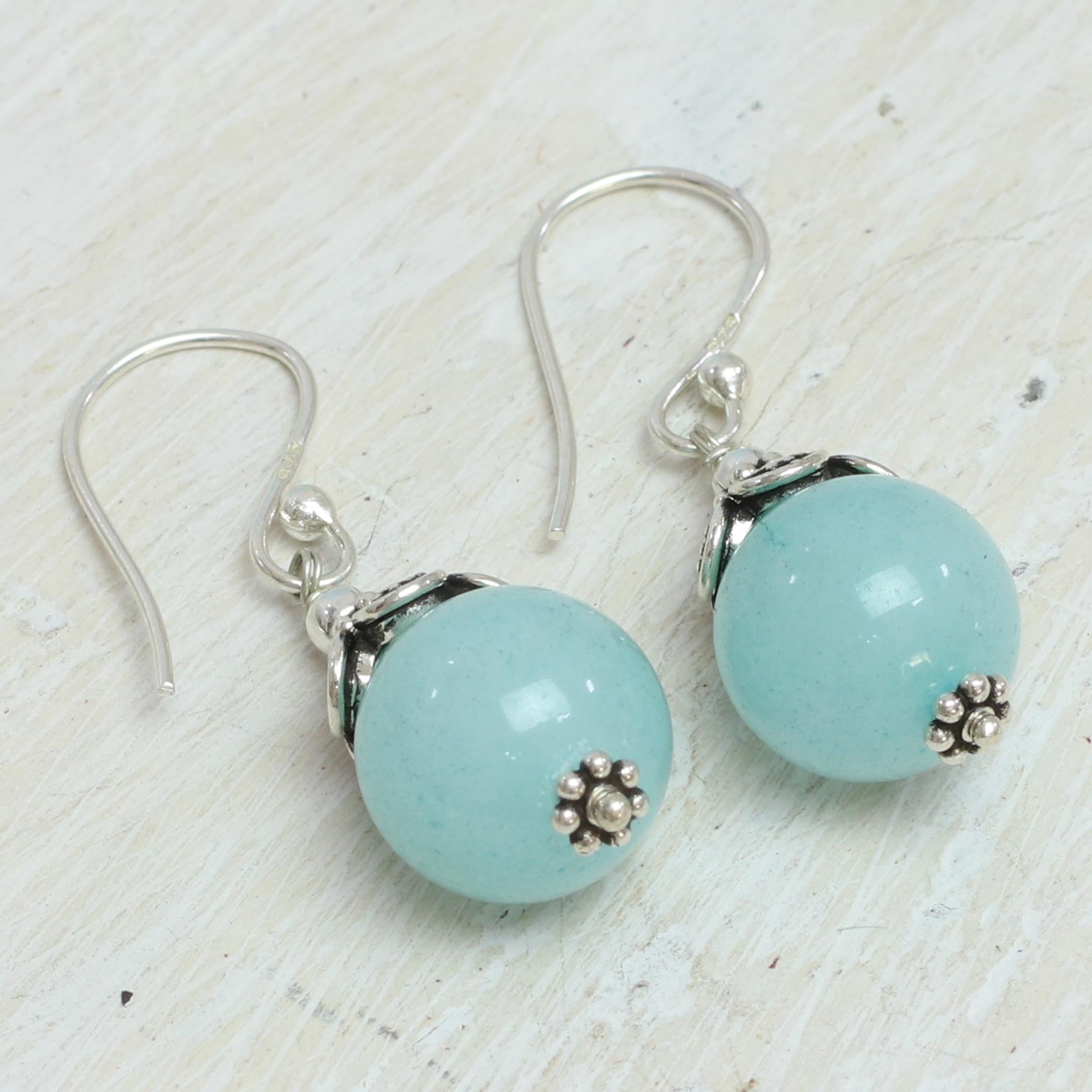 Premium Aqua Delight Sterling Silver Dangle Earrings with Aventurine