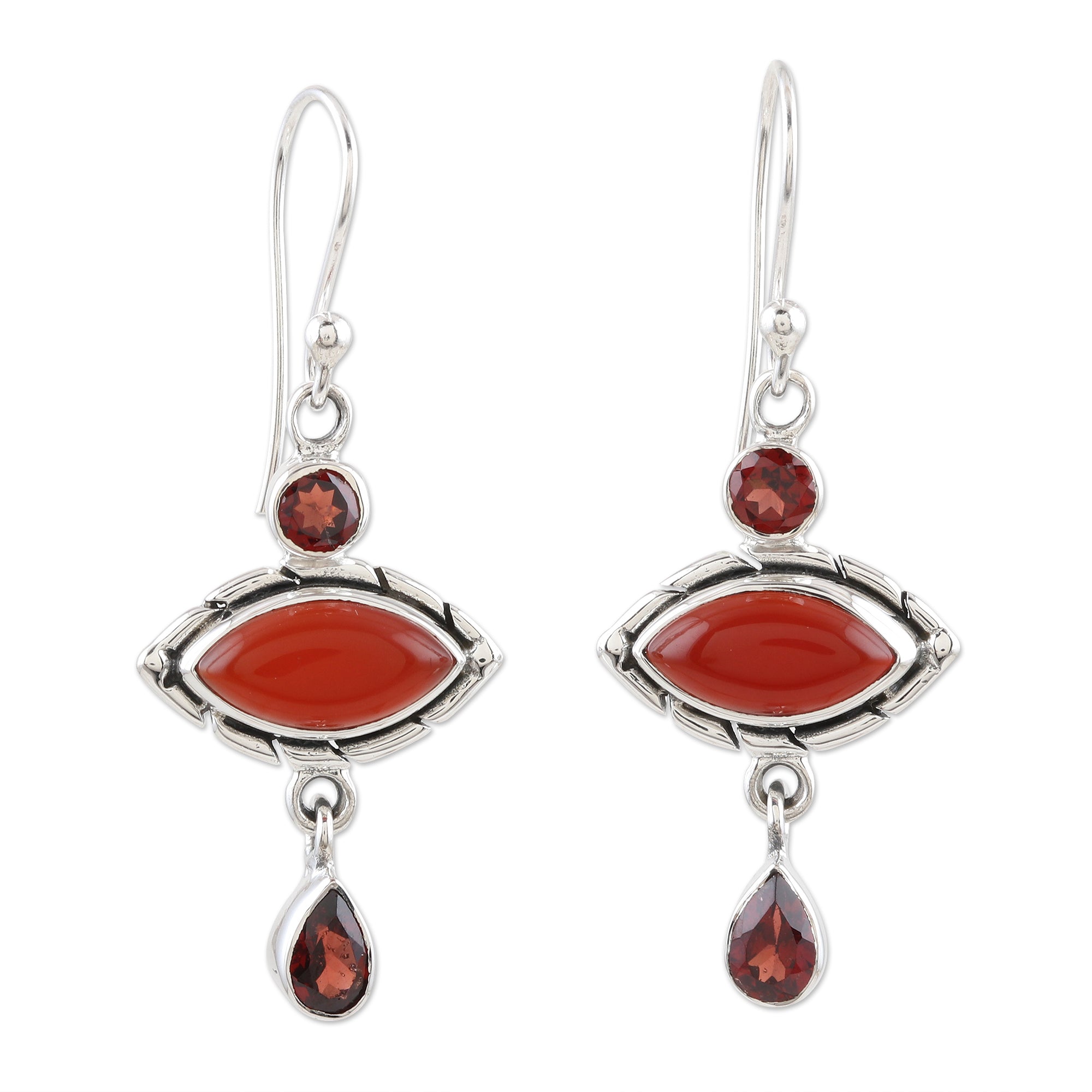 Premium Red Fusion Garnet & Carnelian Sterling Silver Dangle Earrings