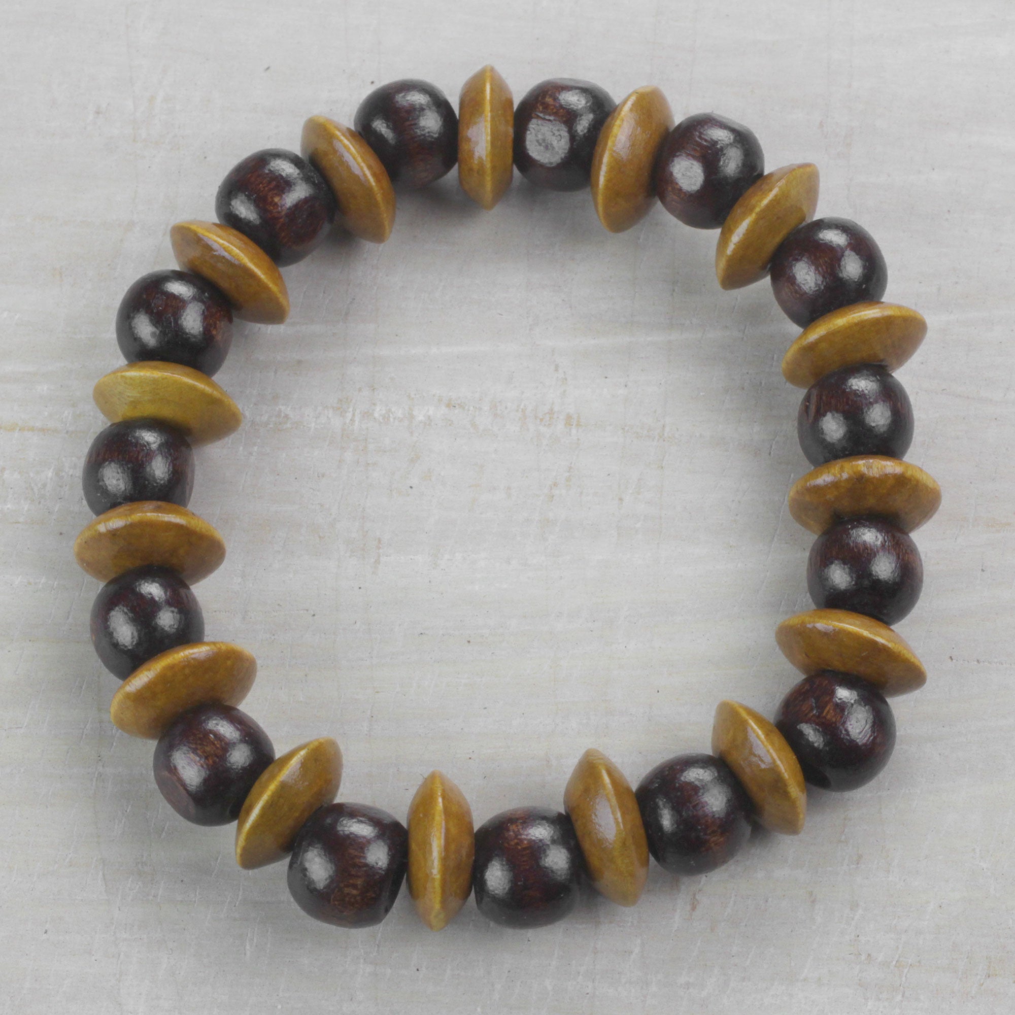 Premium Adukrom Dark Brown Wood Beaded Stretch Bracelet - Handcrafted in Ghana