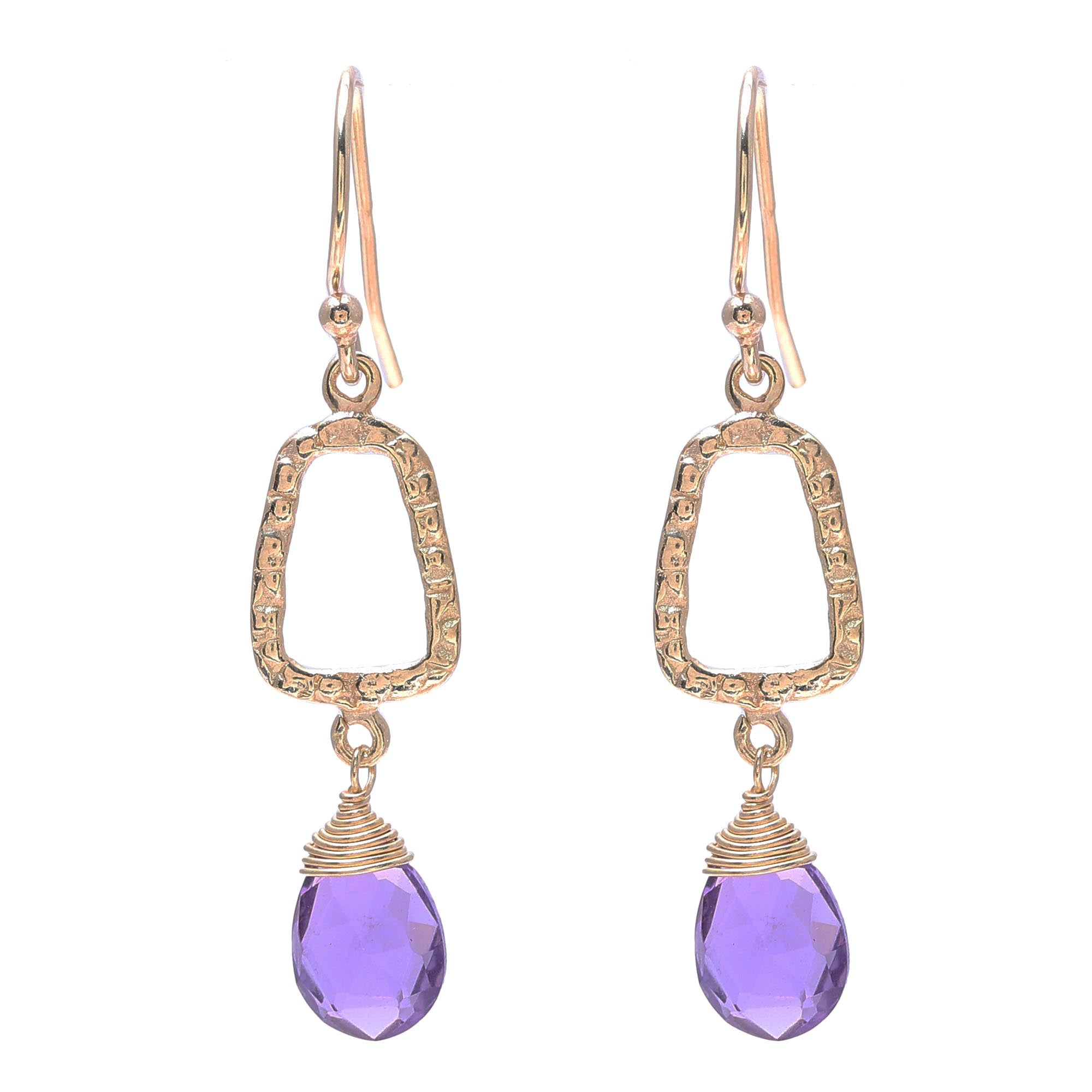 Premium 18k Gold Plated Amethyst Dangle Earrings - Handcrafted in India