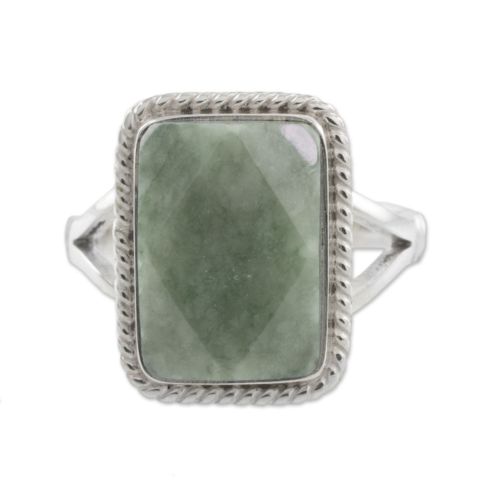 Premium Guatemalan Sterling Silver and Faceted Jade Ring - Handcrafted Elegance