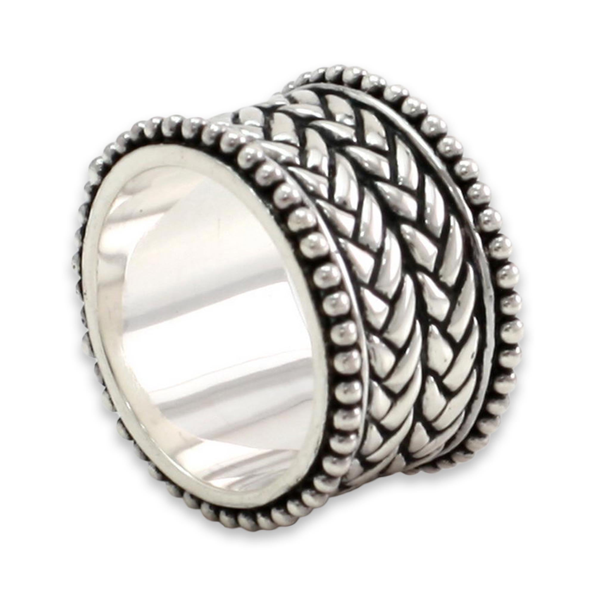 Premium Woven Silver Men's Ring - Handcrafted in Bali