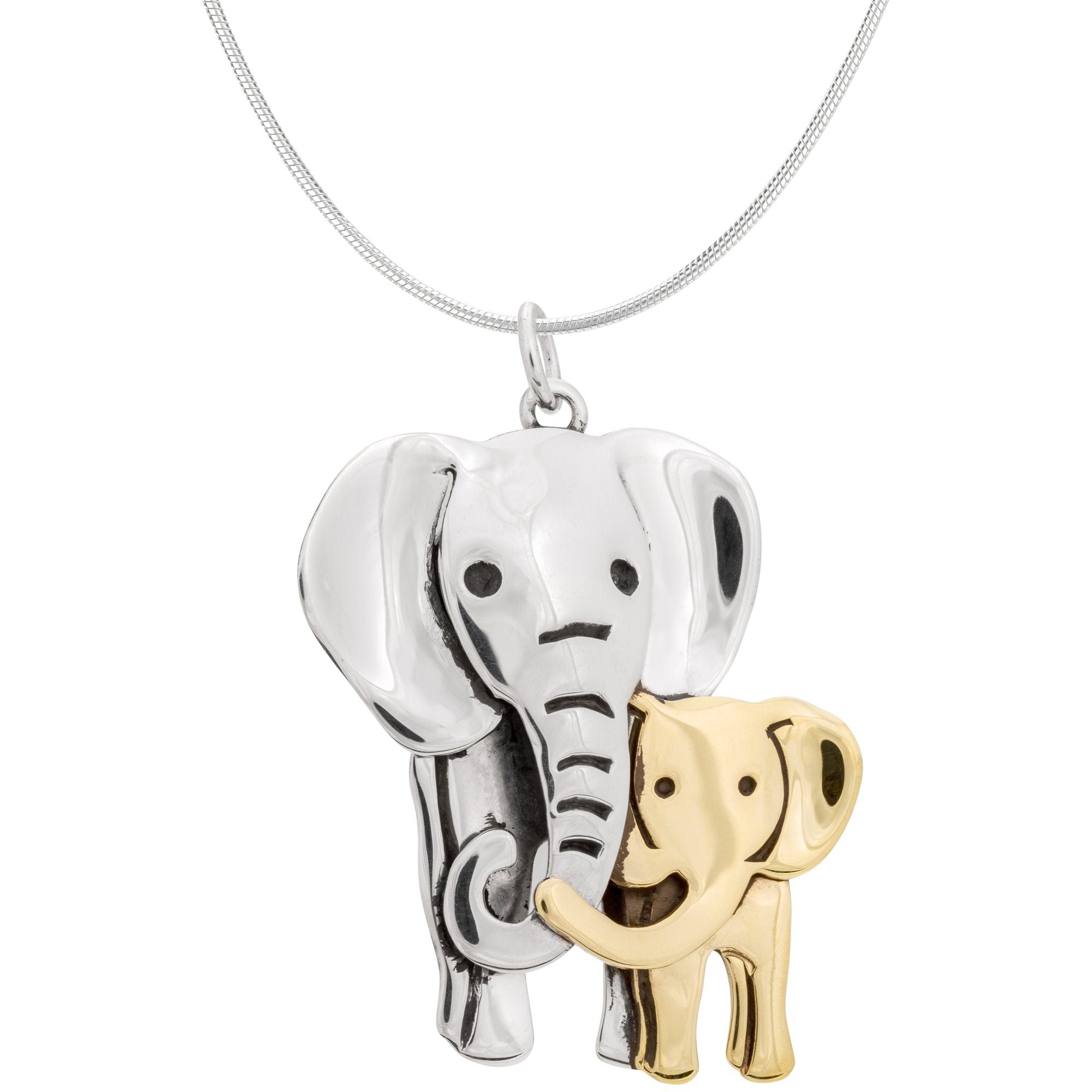 Premium Elephant Parent & Baby Bond Necklace - Sterling Silver & Brass