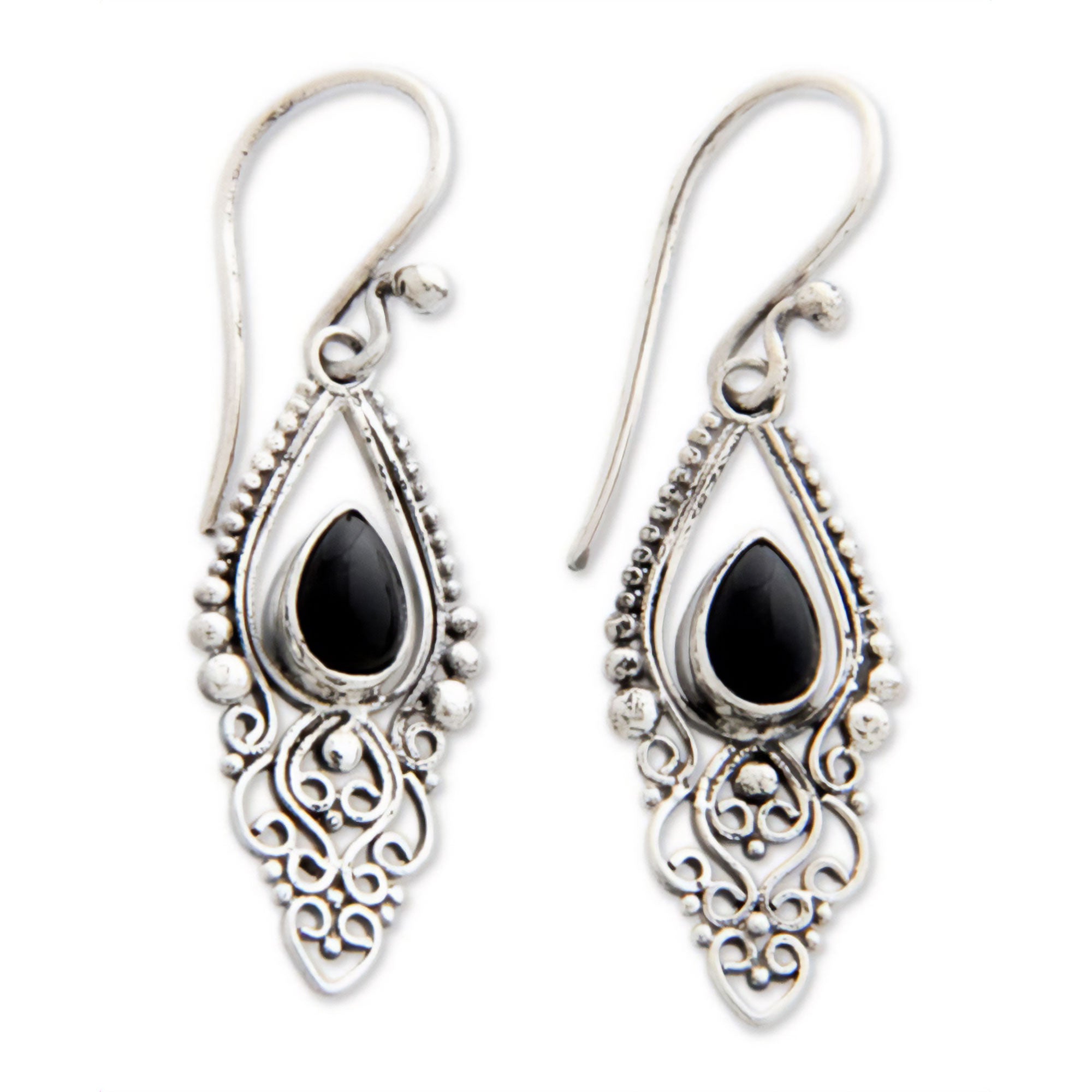 Premium Black Fern Sterling Silver Earrings - Handcrafted Elegance