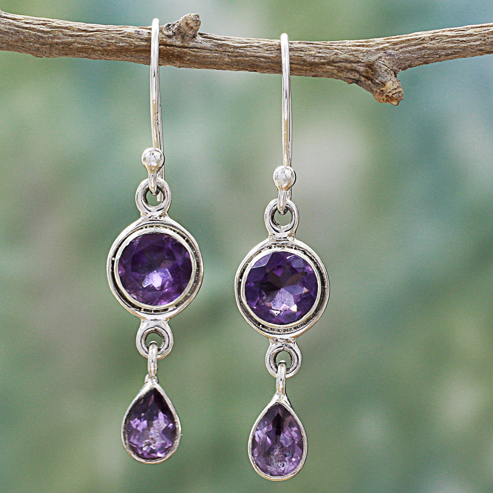 Premium Lilac Droplets Faceted Amethyst Sterling Silver Dangle Earrings