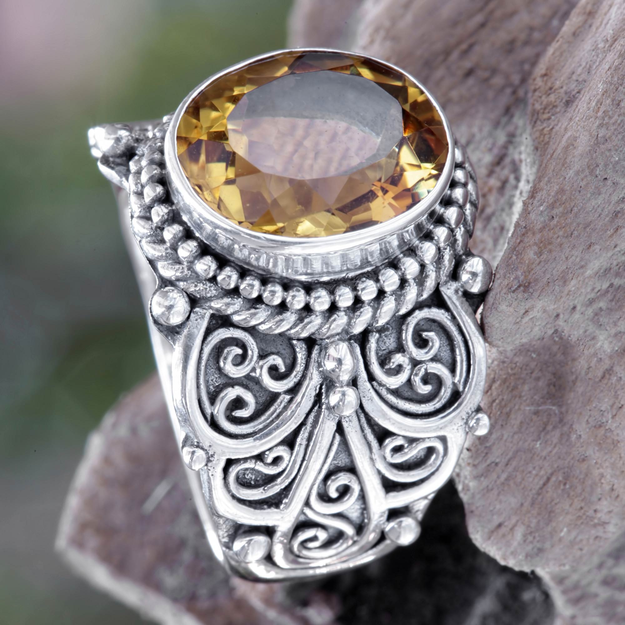 Premium Golden Citrine Sterling Silver Cocktail Ring – Handcrafted in Bali