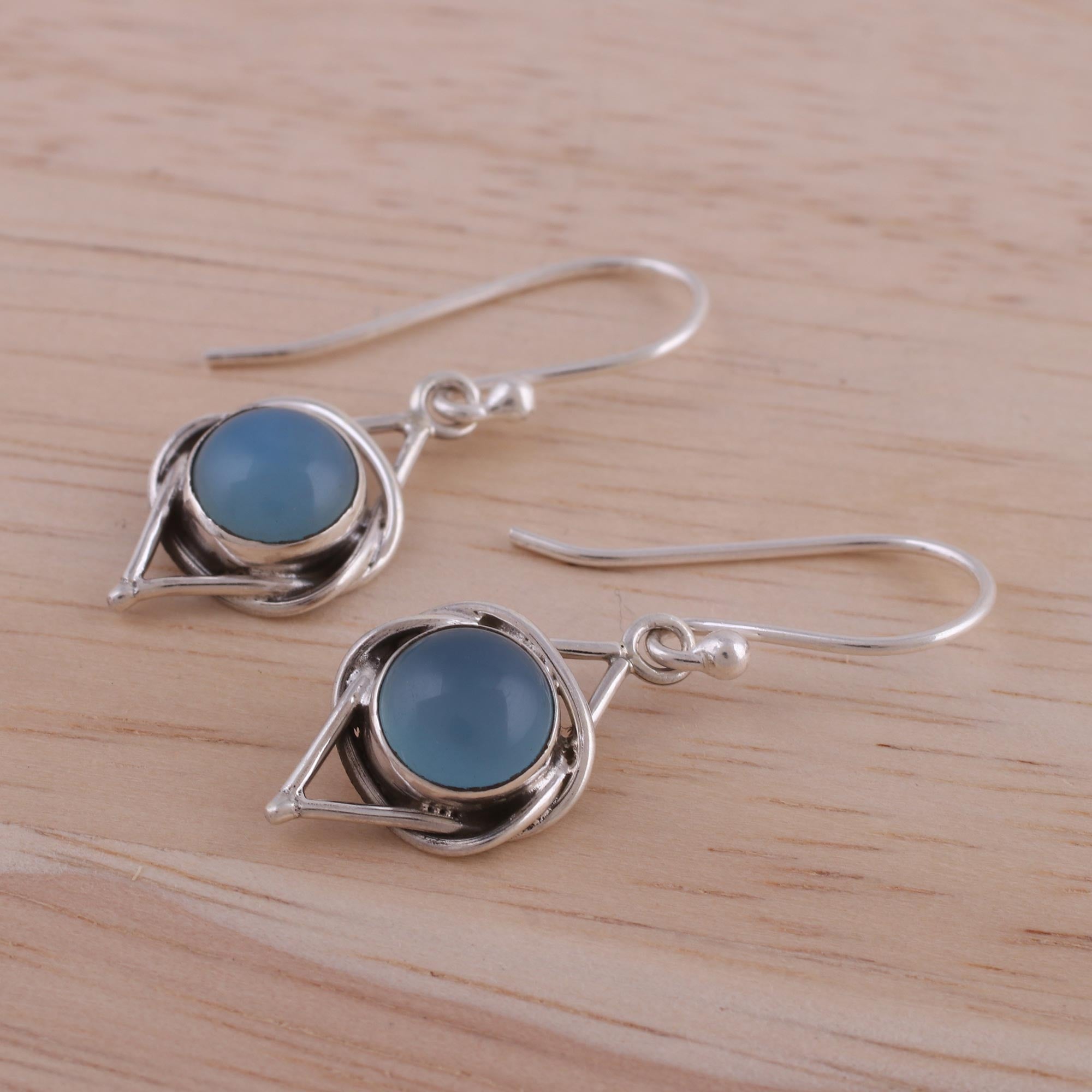 Ultimate Blue Chalcedony Dangle Earrings - Handmade Sterling Silver