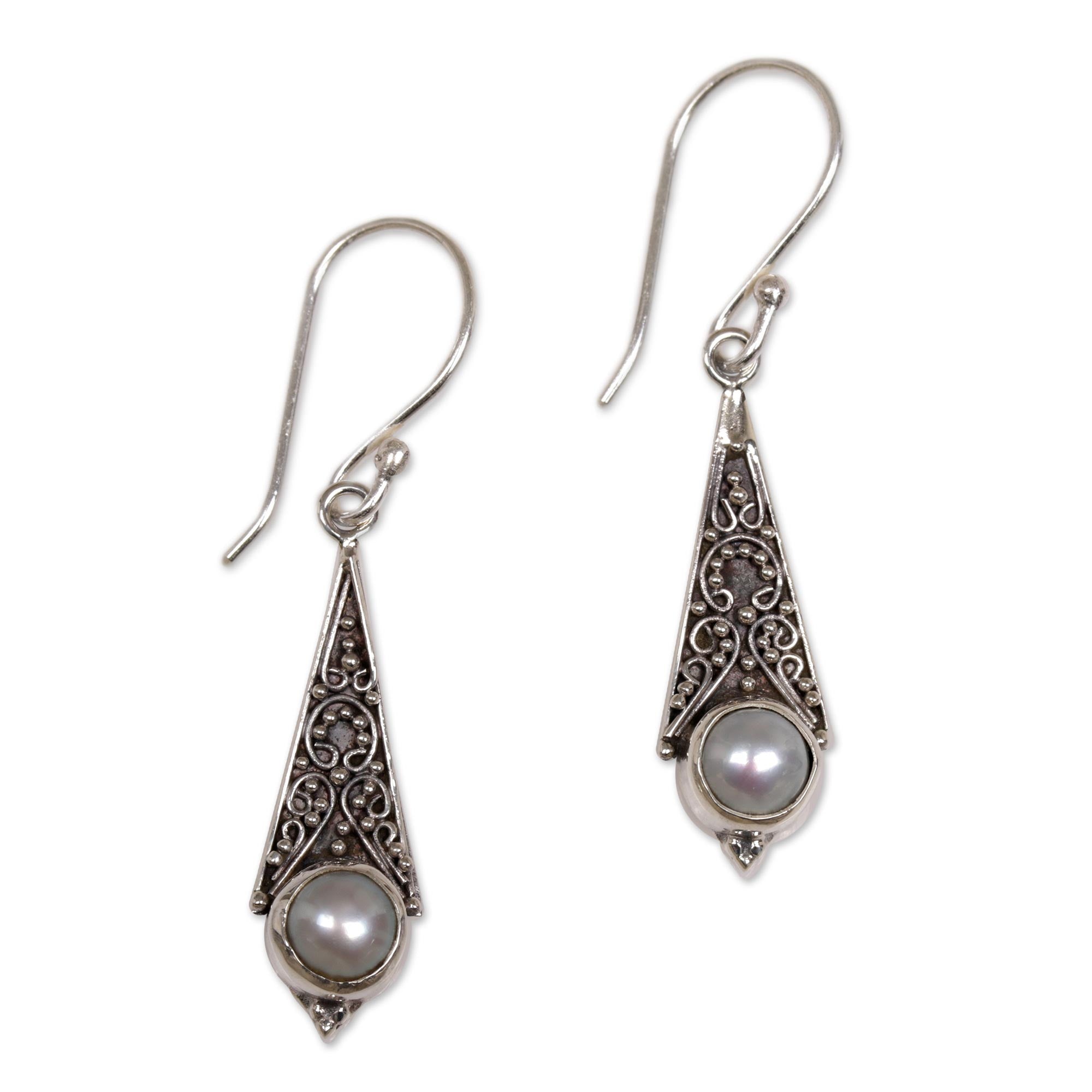 Premium Triangular Moons Mabe Pearl Dangle Earrings - Handcrafted in Bali