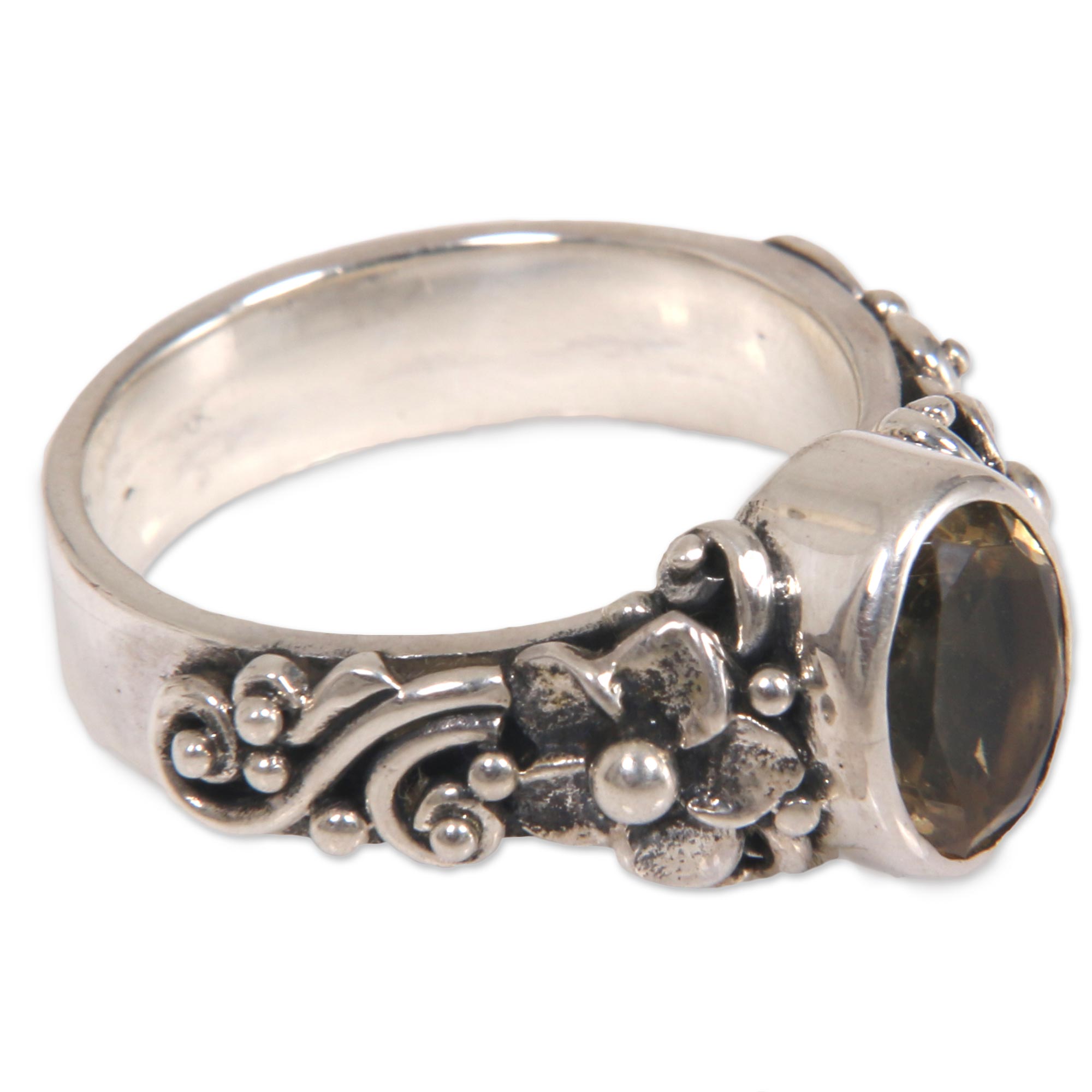 Premium Sterling Silver Citrine Cocktail Ring with Floral Design