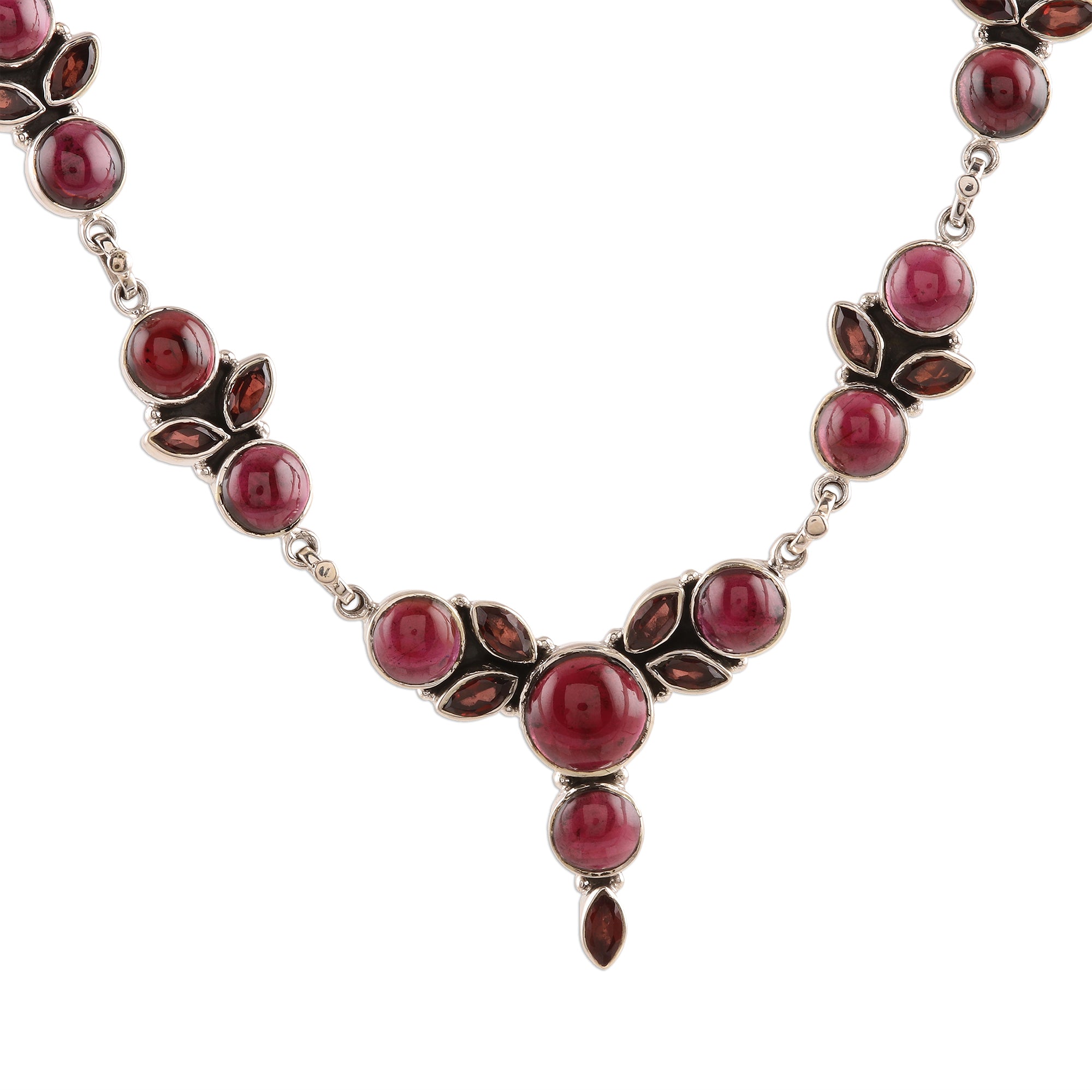 Premium Garnet Link Pendant Necklace - Handcrafted Sterling Silver Jewelry from India