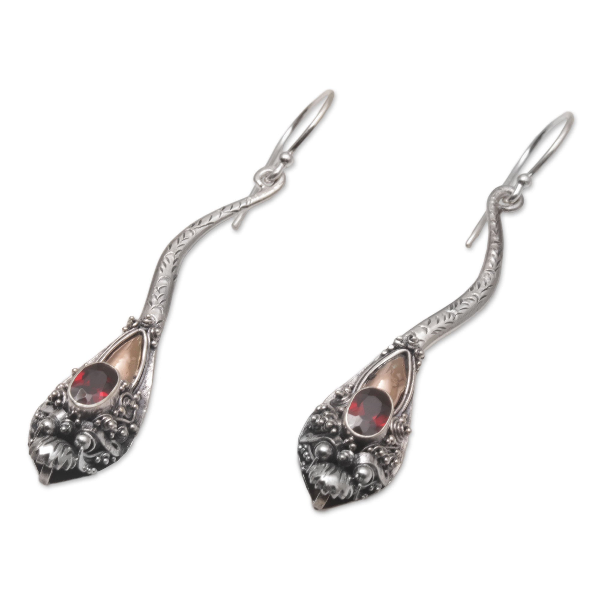 Premium Dragon Queen Garnet Earrings - Sterling Silver with Gold Accent