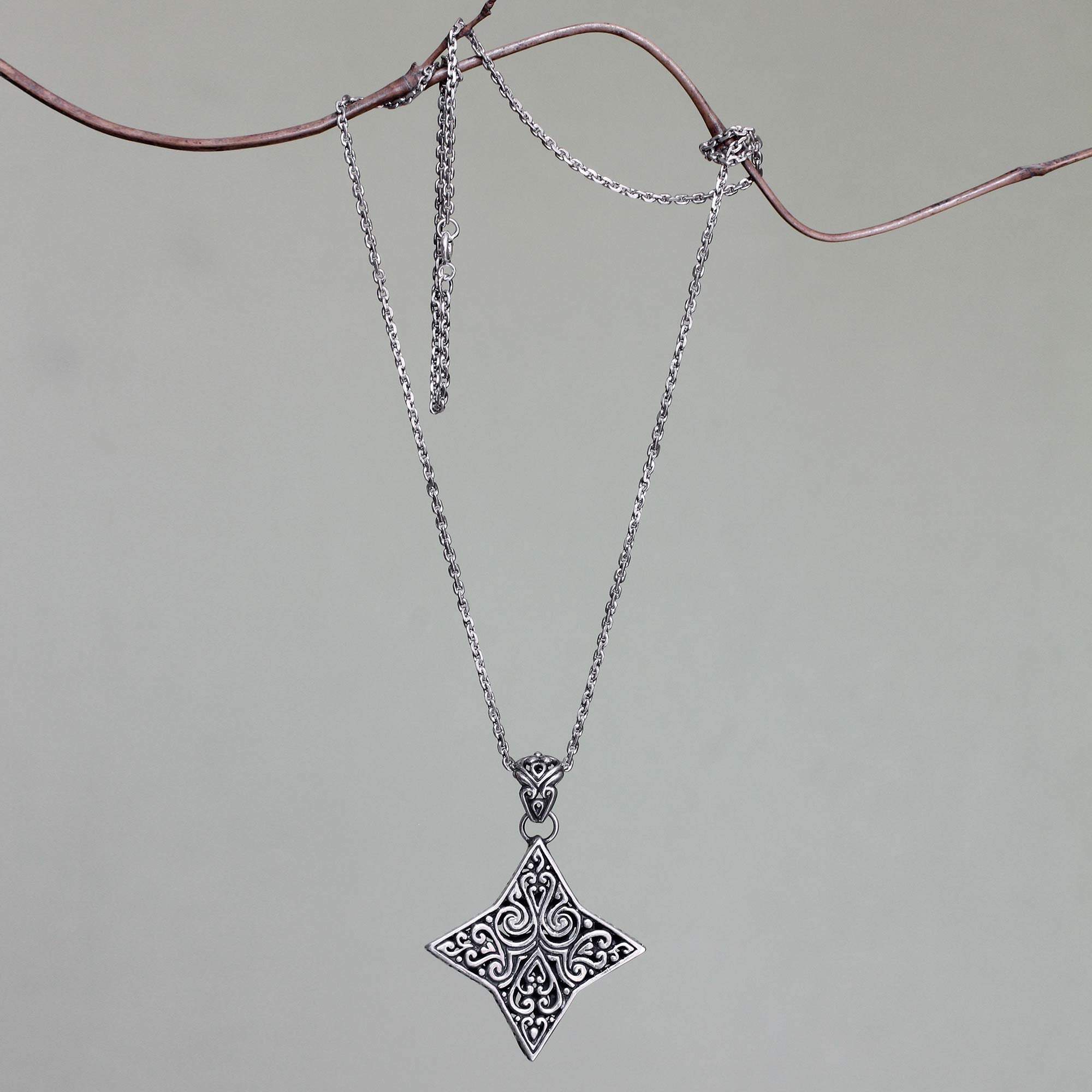 Premium Balinese Floral Star Necklace - Handcrafted Sterling Silver Jewelry