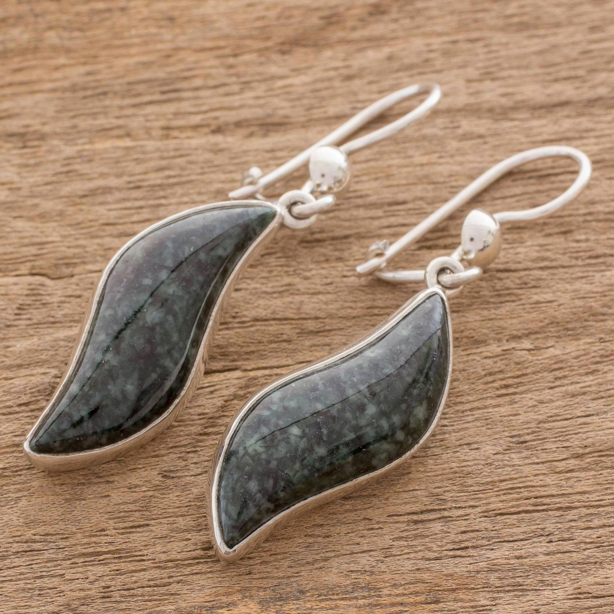 Premium Floating Breeze Dark Green Jade Dangle Earrings