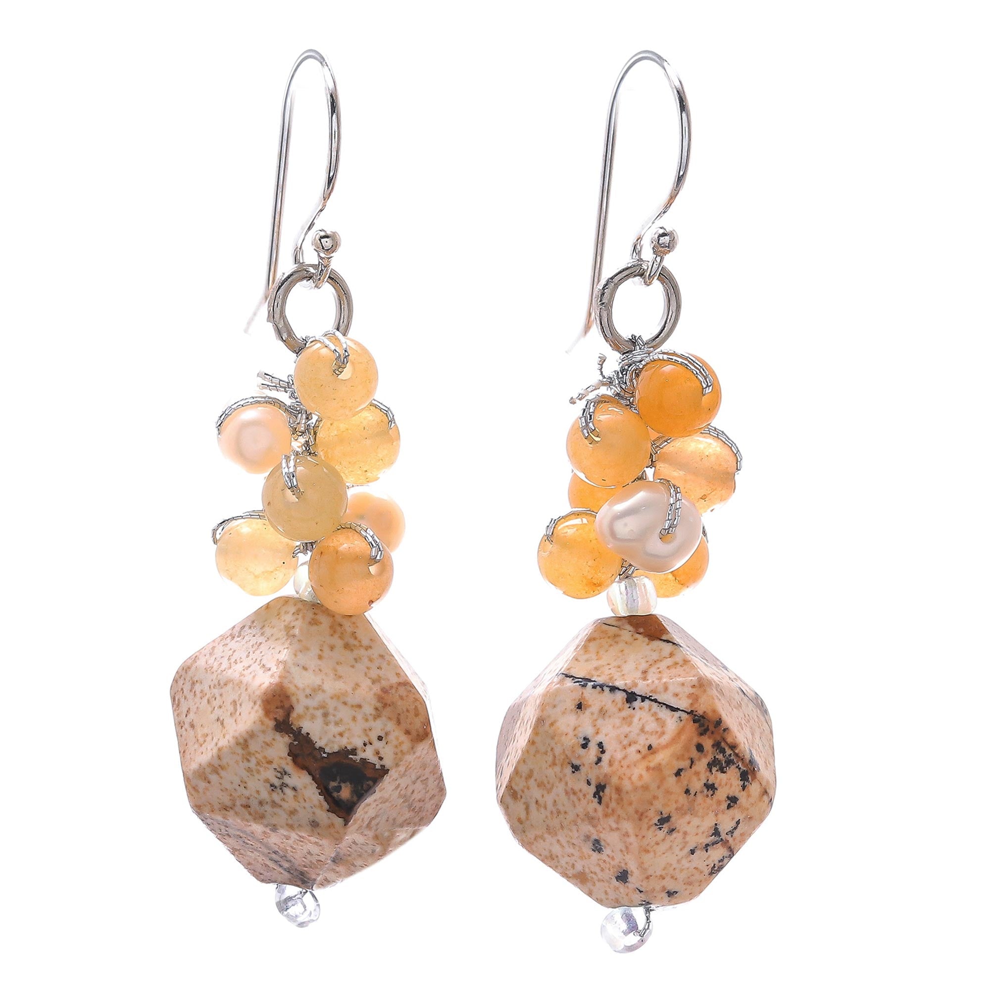 Premium Multi-Gemstone Cluster Earrings in Earthy Brown