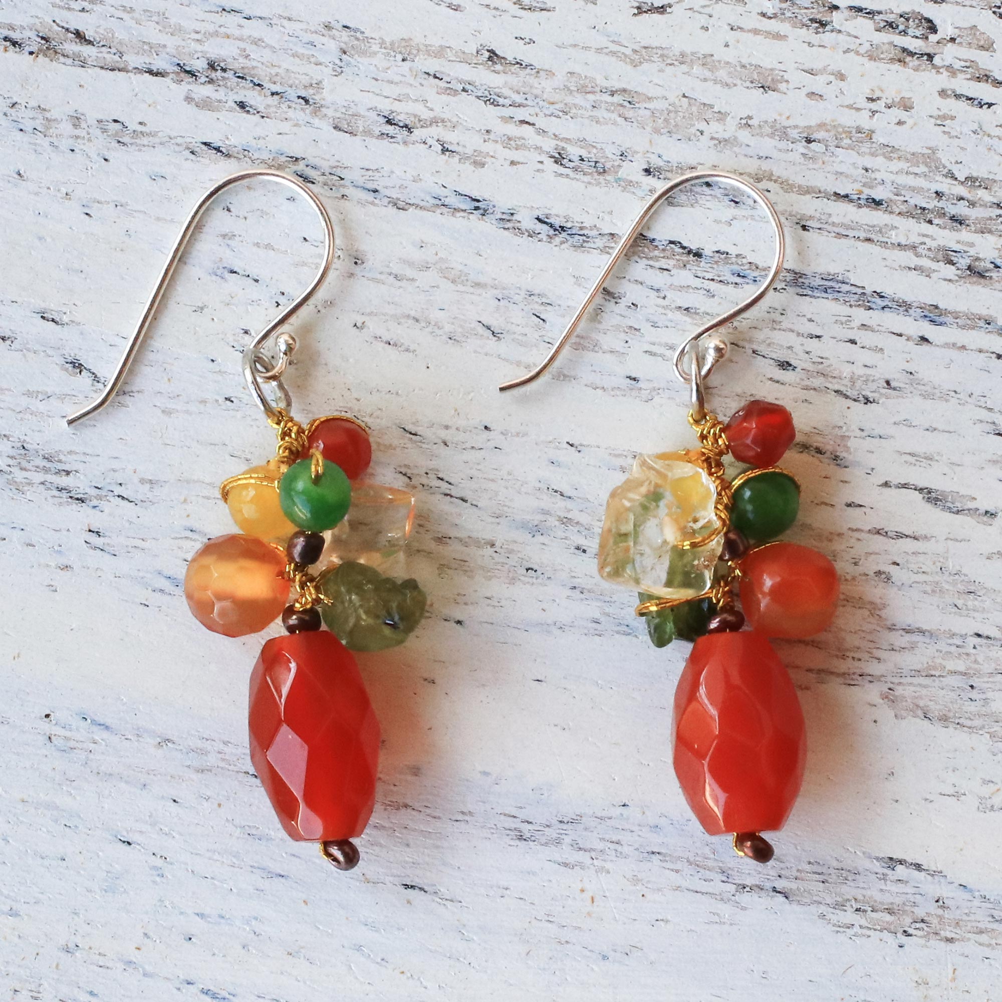 Premium Wistful Memory Carnelian Multi-Gemstone Dangle Earrings – Handcrafted in Thailand