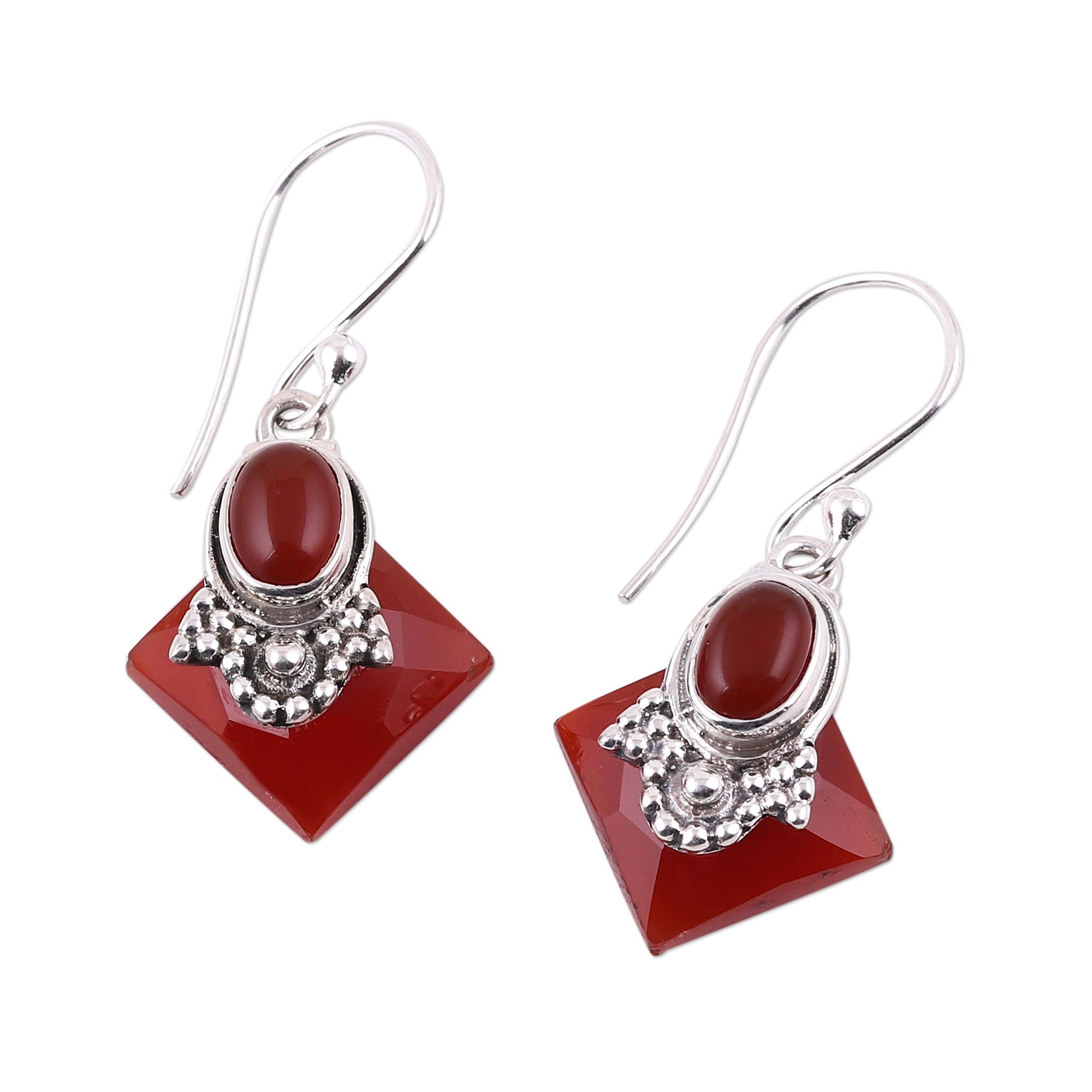 Premium Delhi Sunset Multi-Gem Carnelian Hook Earrings - Handcrafted Elegance