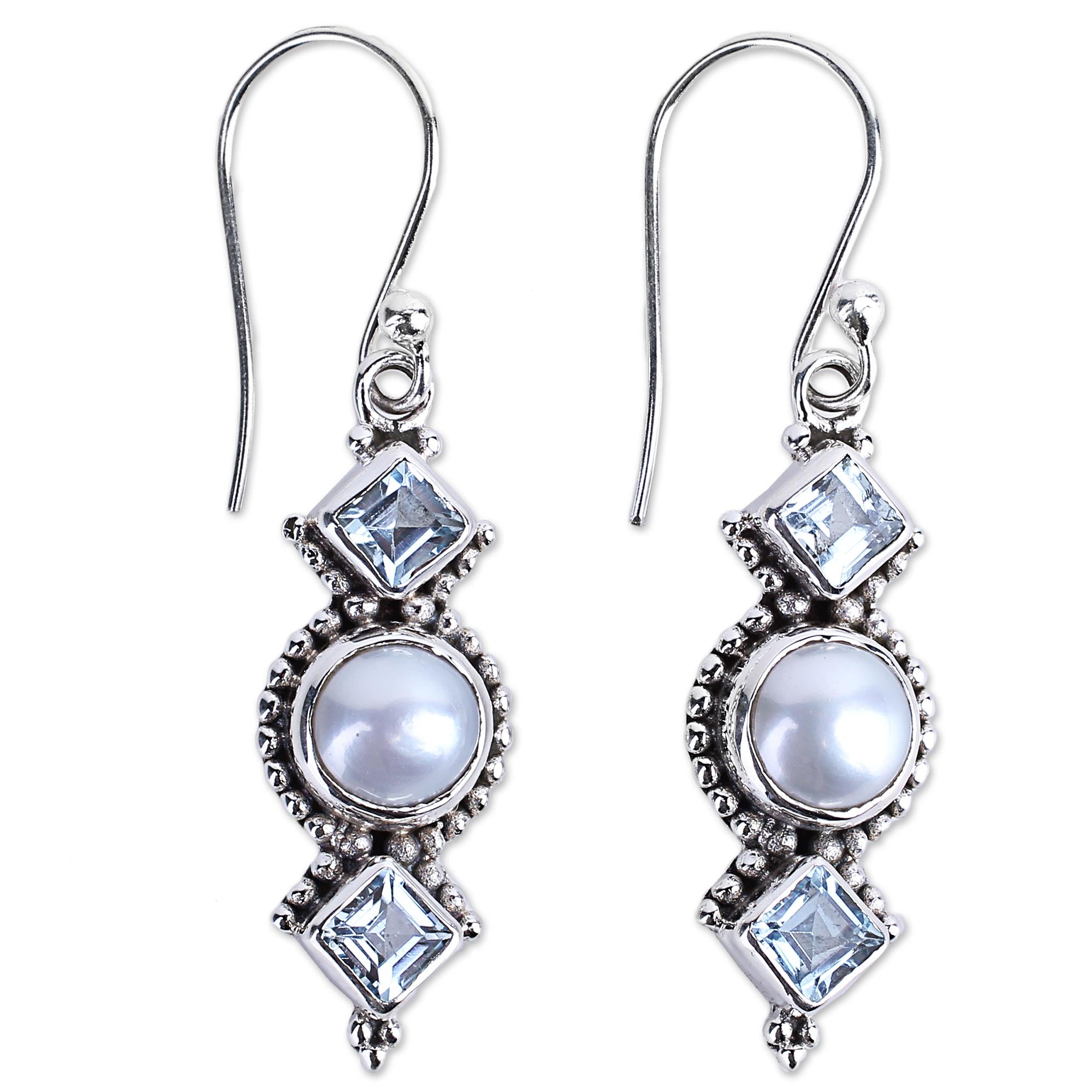 Premium Marine Allure Gemstone & Pearl Dangle Earrings