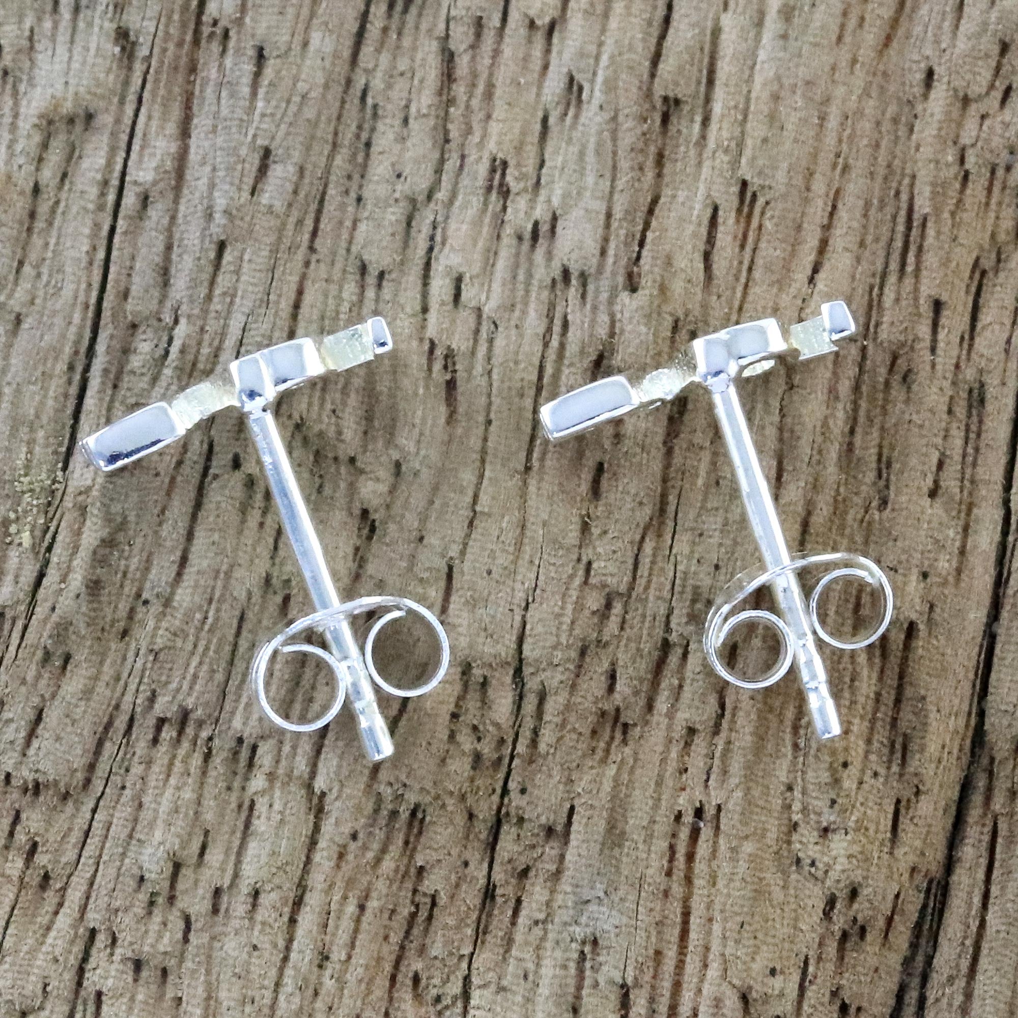 Premium Handcrafted Sterling Silver 'Love' Stud Earrings from Thailand