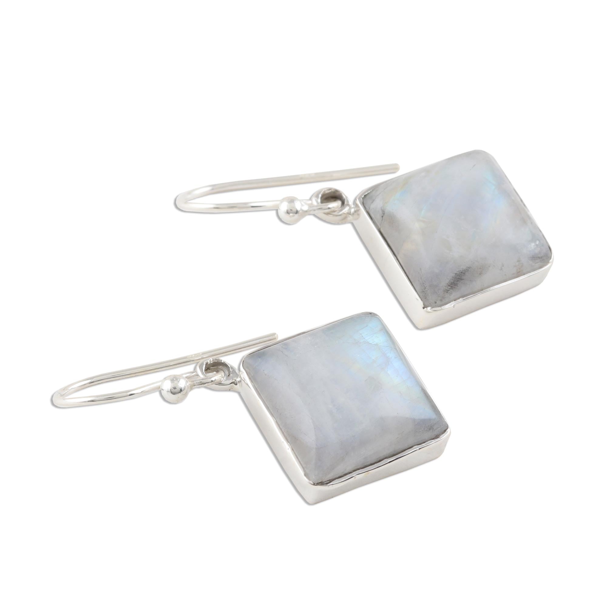 Premium Sterling Silver Rainbow Moonstone Dangle Earrings – Handcrafted in India