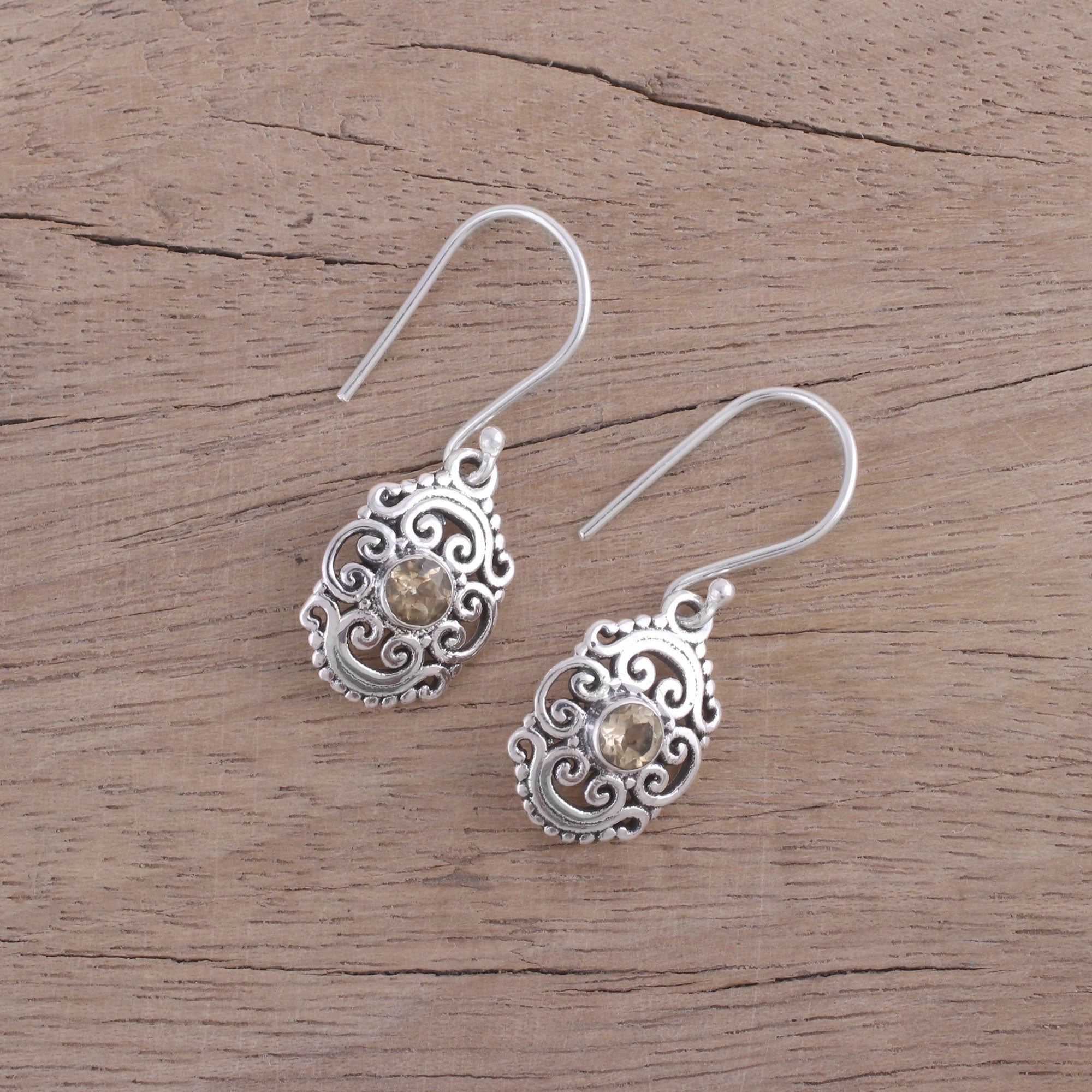 Premium Citrine Dangle Earrings - Handcrafted Sterling Silver Openwork Design