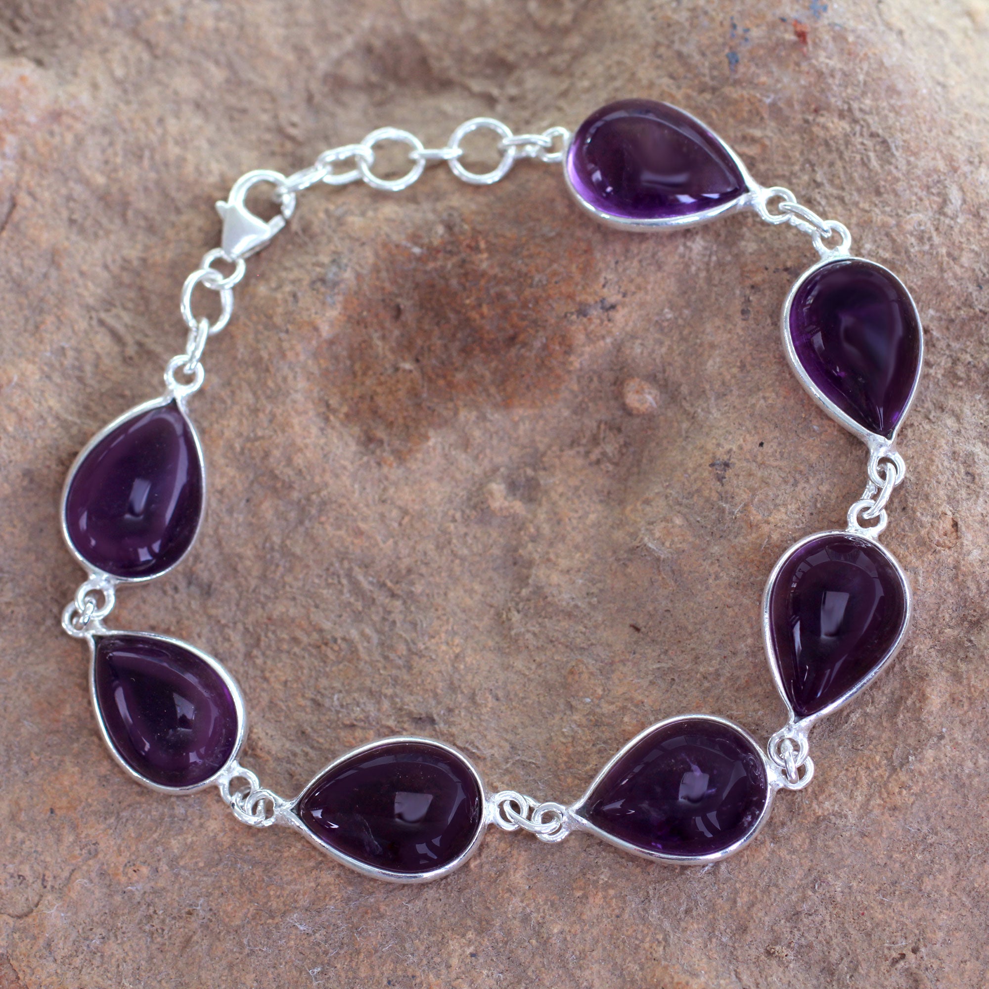 Premium Amethyst & Sterling Silver Link Bracelet - Blissful Beauty Collection