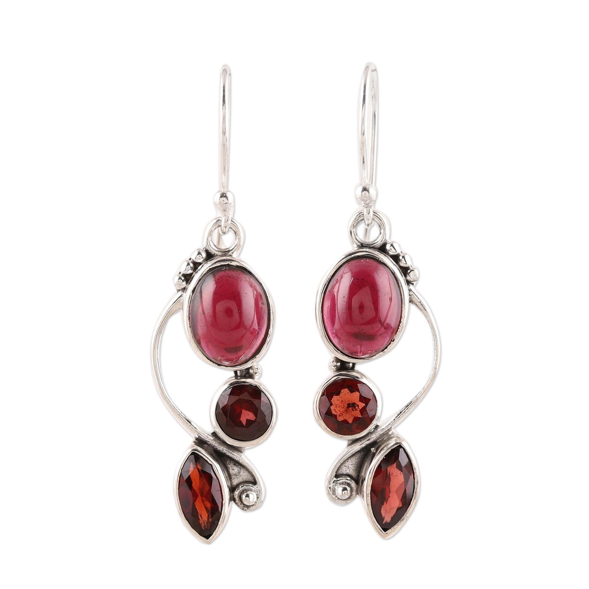 Premium Sterling Silver Garnet Dangle Earrings – Timeless Elegance from India