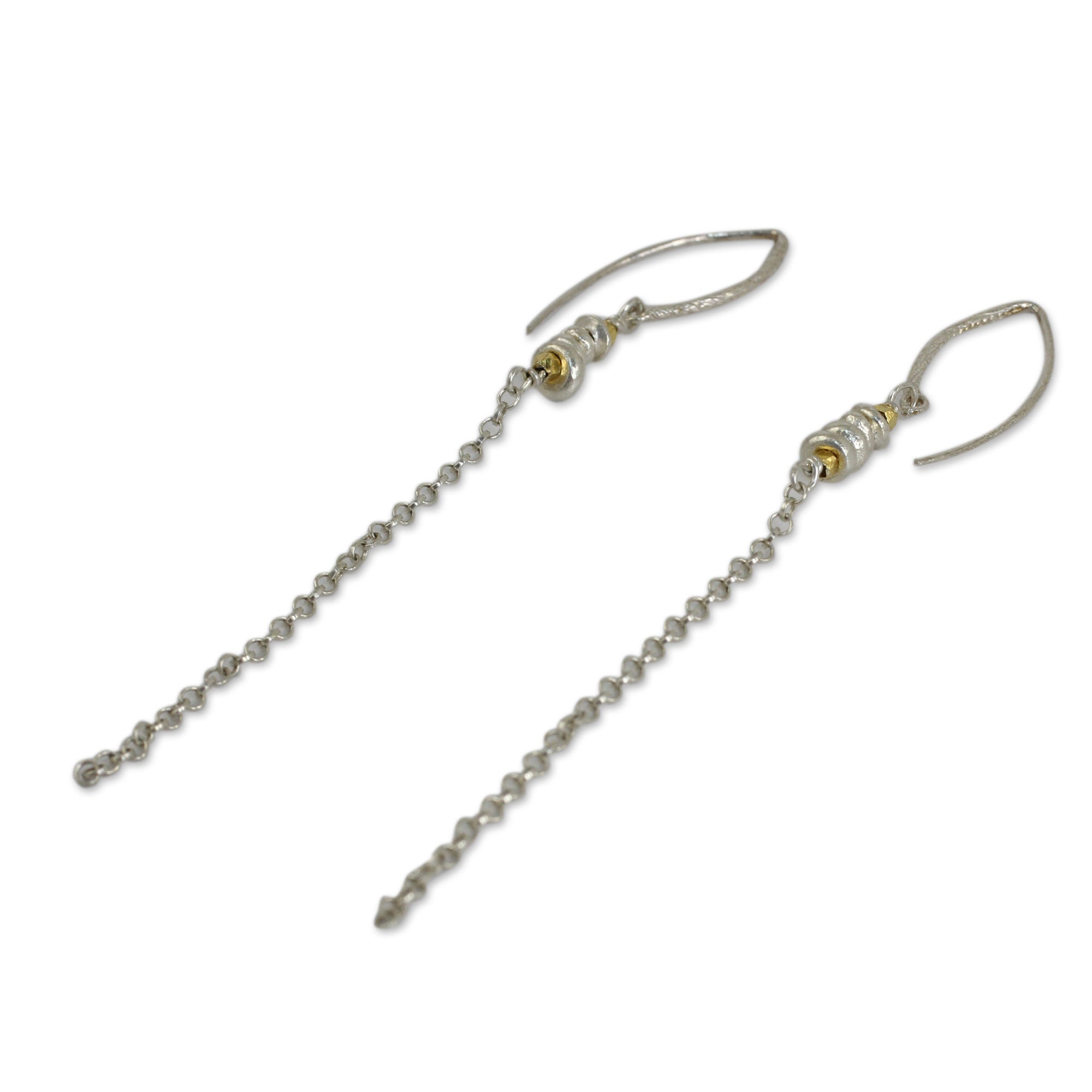 Premium Rain Chain Dangle Earrings - Sterling Silver with 24K Gold Accents