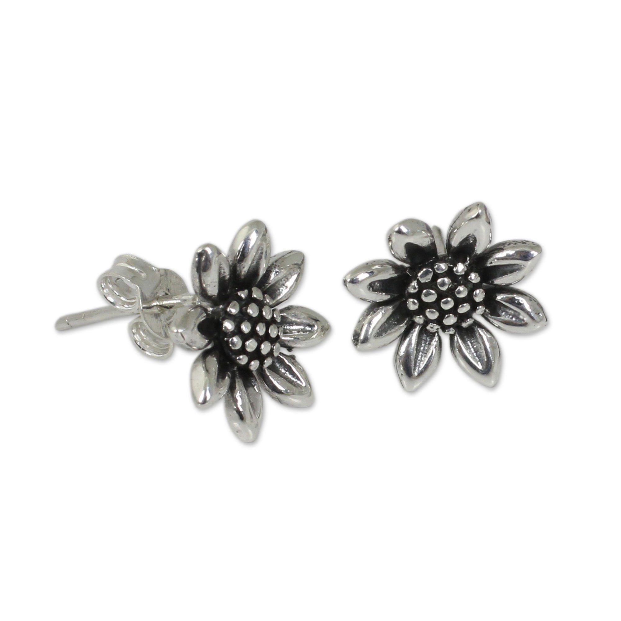 Premium Sunflower Love Sterling Silver Stud Earrings - Handcrafted Elegance