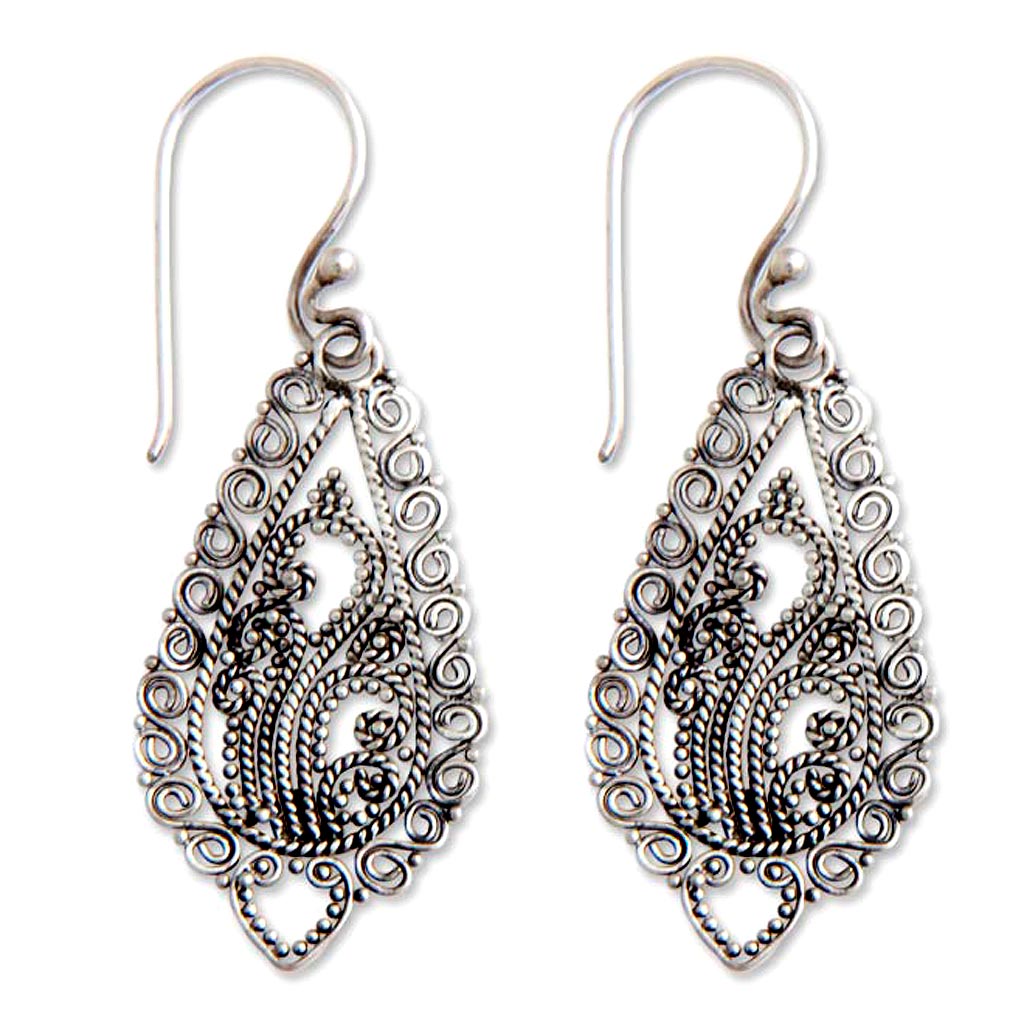 Premium Fern Flower Sterling Silver Dangle Earrings - Handcrafted for Elegance