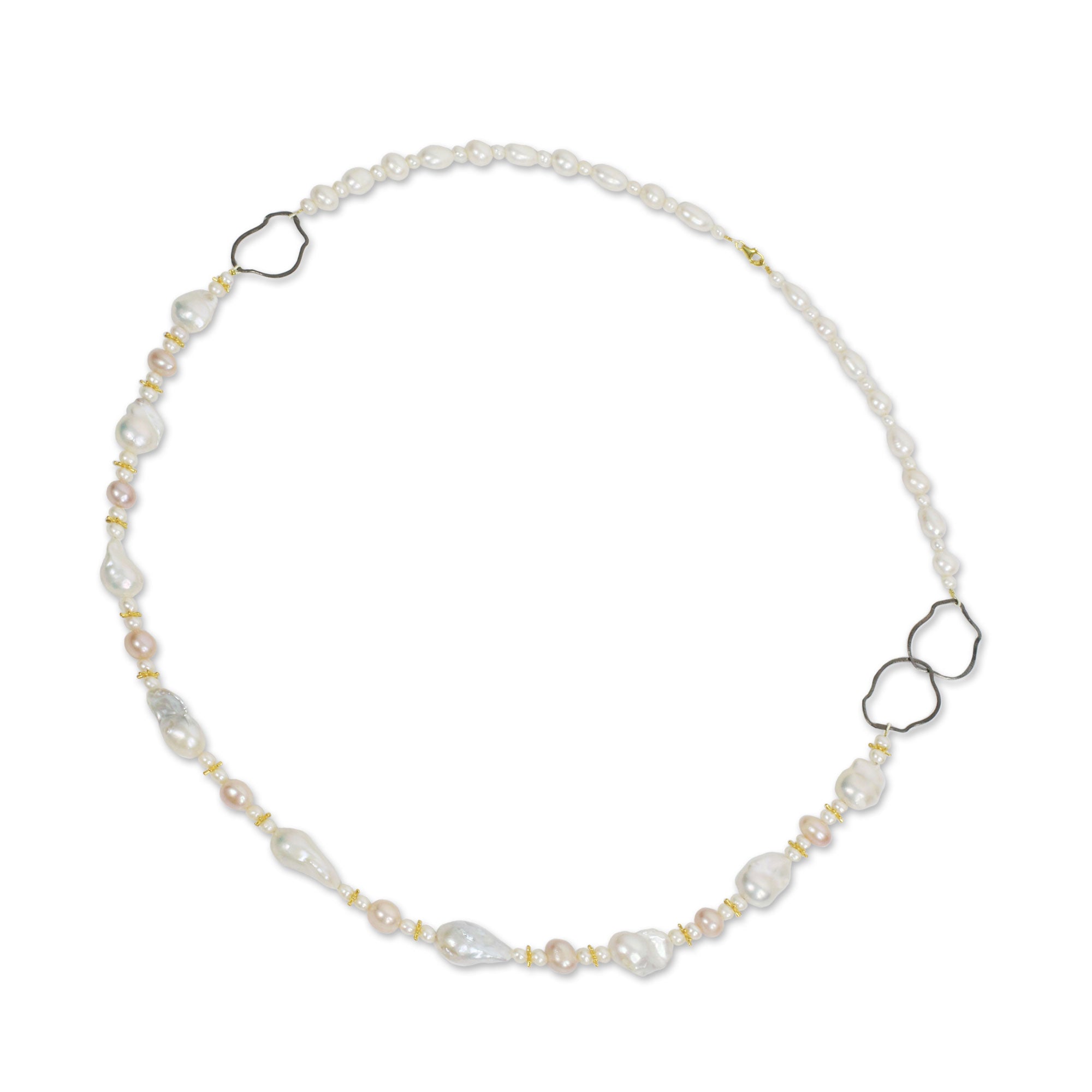 Premium Exotic Muse White Pearl Necklace with 24k Gold & Sterling Silver