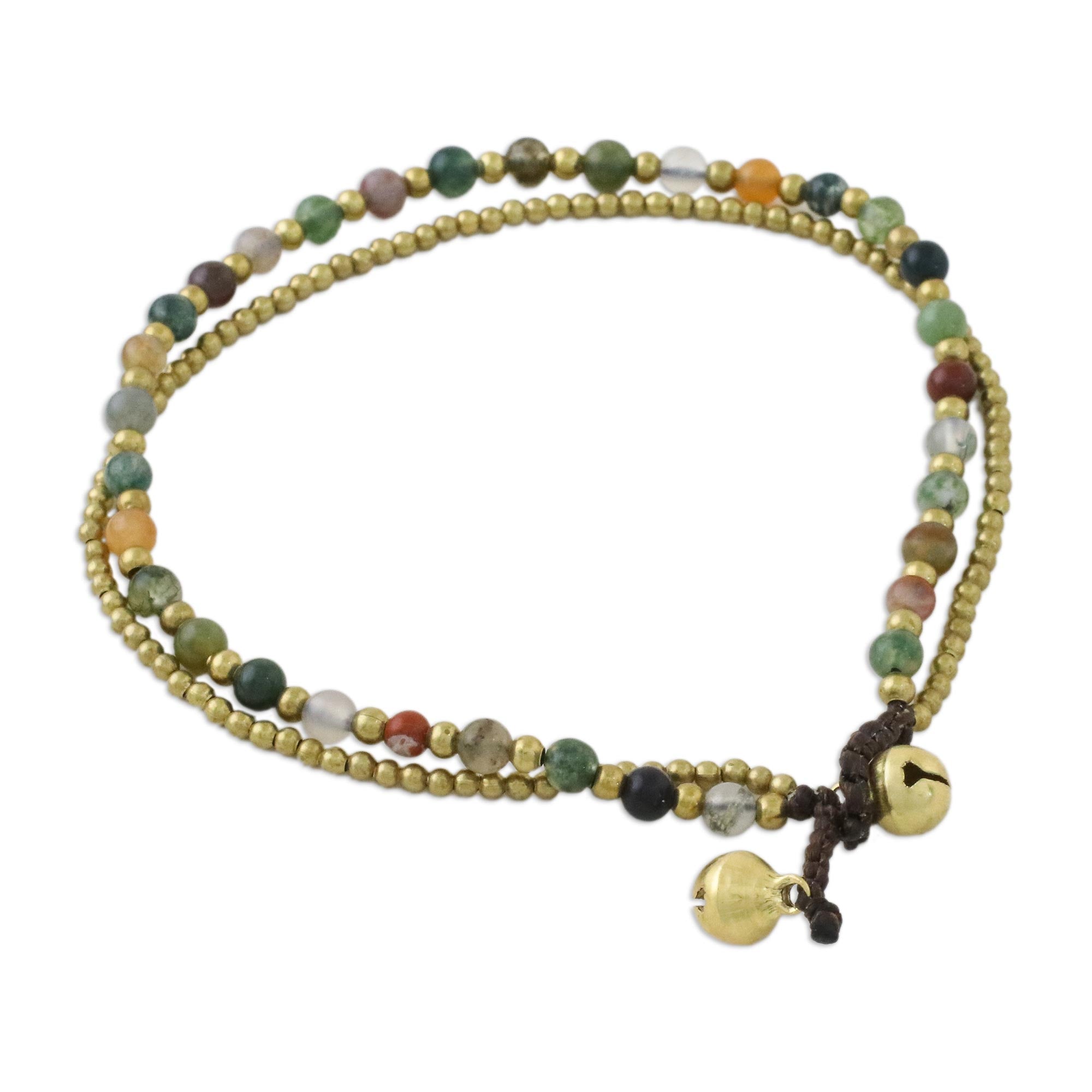 Premium Multi-Color Agate & Brass Beaded Anklet with Bells - Handcrafted Jewelry