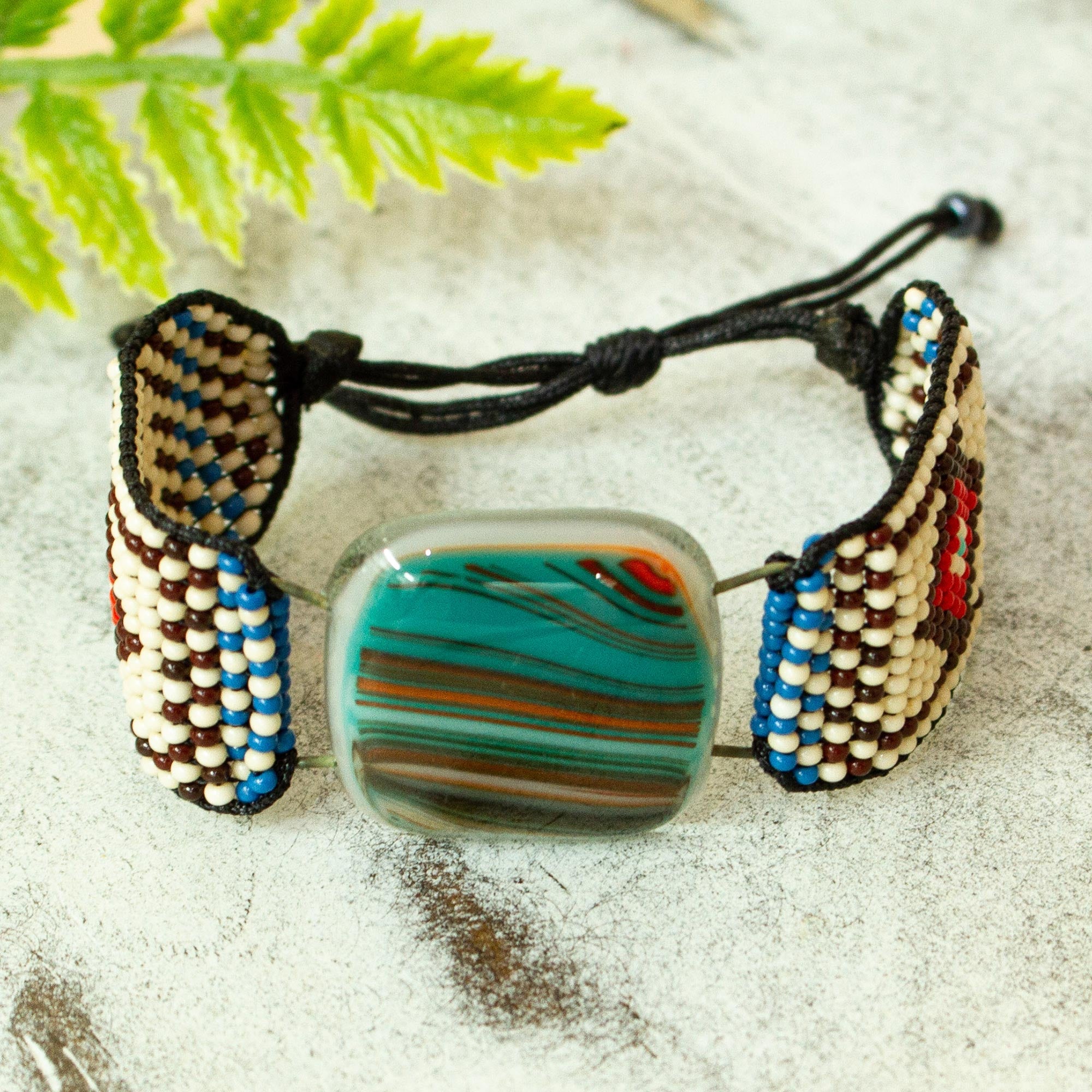 Premium Zapopan Currents Handmade Fused Glass Bracelet - Adjustable & Unique