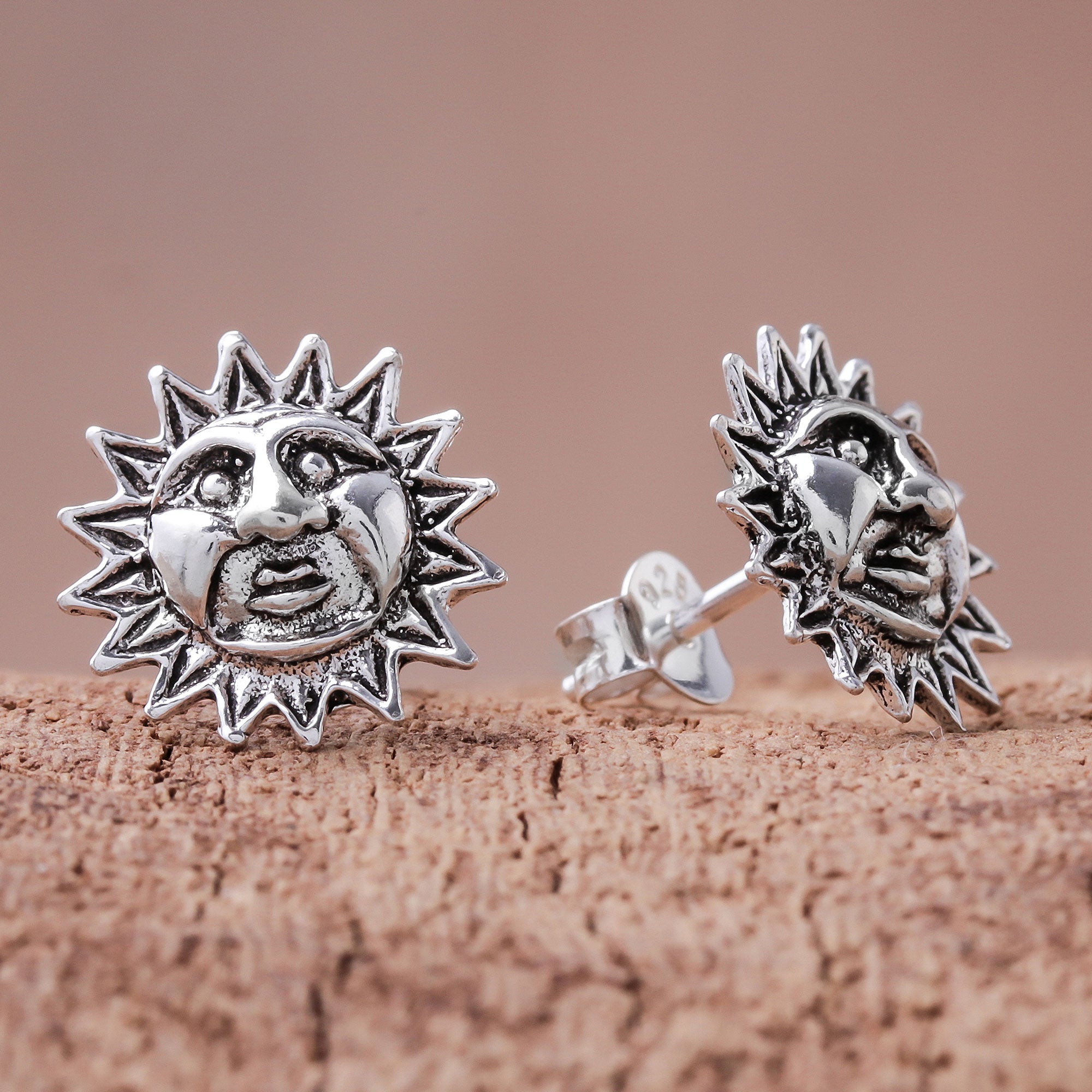 Premium Whimsical Sun Stud Earrings - Sterling Silver Jewelry from Thailand