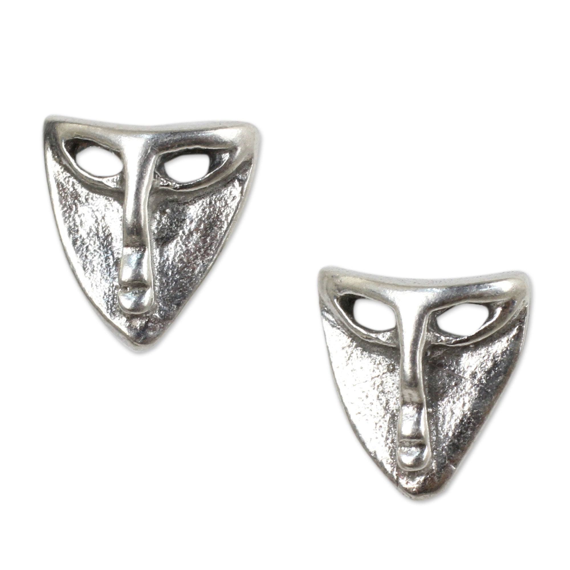 Premium Modern Mask Silver Button Earrings – Handcrafted Elegance